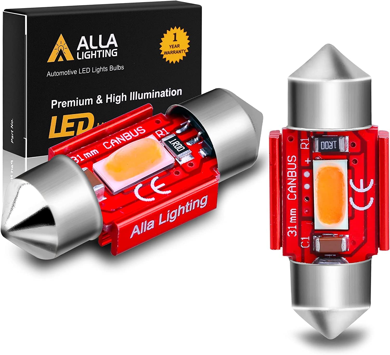 Alla Lighting 800lm Xtreme Super Bright Festoon 31MM DE3175 DE3022 LED Red Bulbs Replacement for Cars Trucks Interior Map Dome T