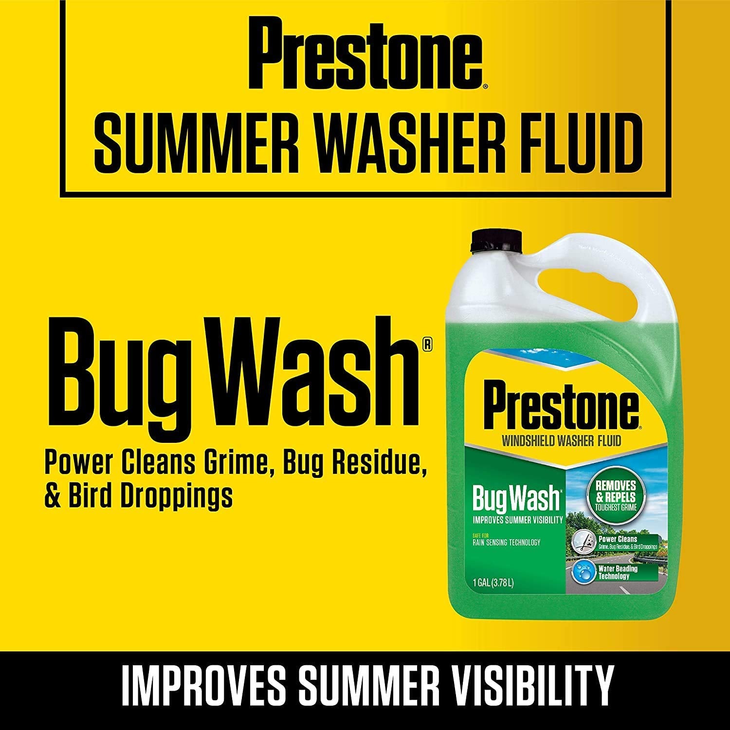 Prestone AS657 Bug Wash Windshield Washer Fluid - 1 Gallon (2-Pack) - Effective Insect Remover for Clear Visibility