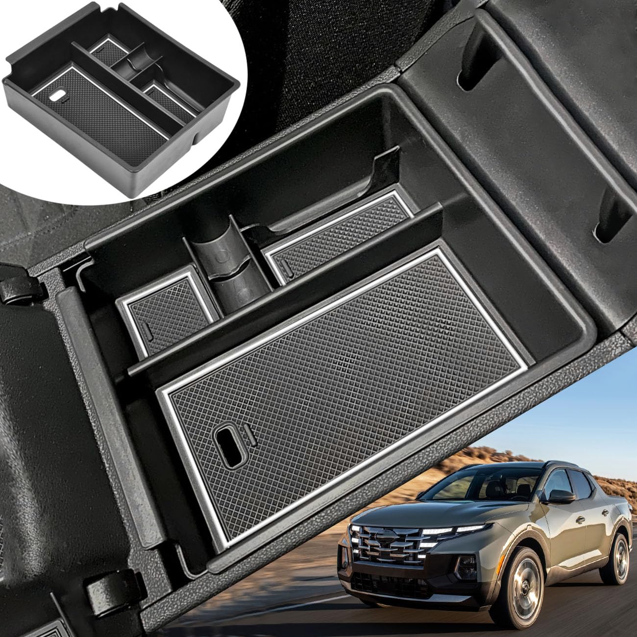 Tacorbo Center Console Organizer Compatible With Hyundai 2022-2024 Tucson Plug-In Hybrid/Hybrid All Trims And Tucson Gas Limited And Santa Cruz 2022-2025 Accessories, Armrest Insert Tray, White