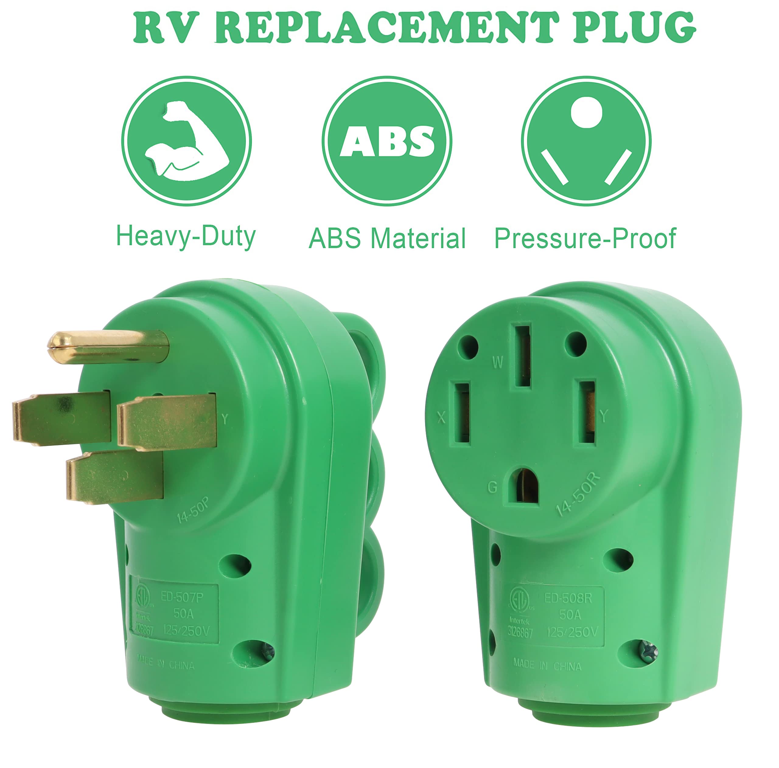 50 Amp Rv Male And Female Plug Set 14-50P/50R Receptacle Rv Electrical Campers Plug Replacement For Rv, Camper, Caravan Green