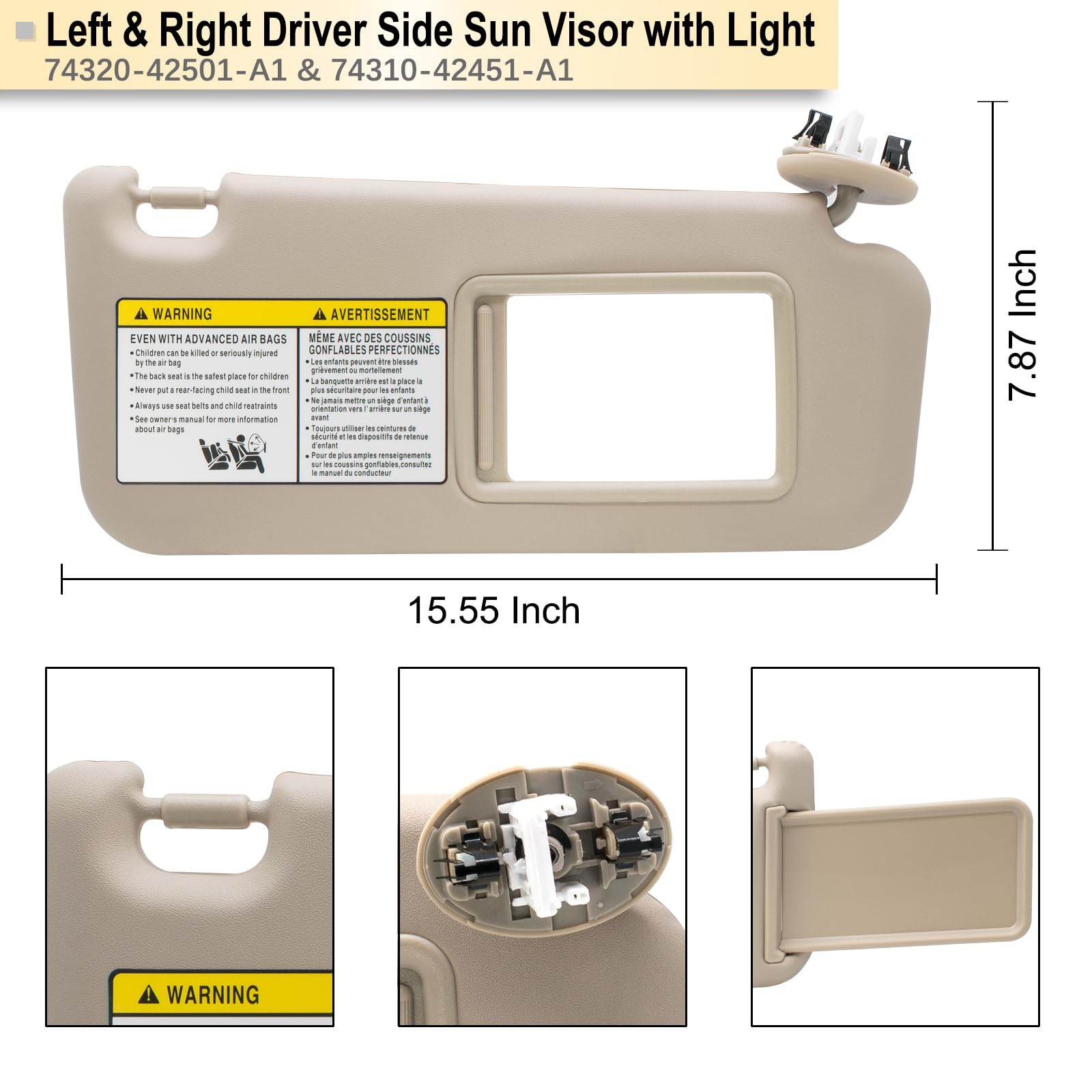 NHILES Right Passenger Side Sun Visor Replacement Compatible with Toyota RAV4 2006 2007 2008 2009 2010 2011 2012 2013 with Light