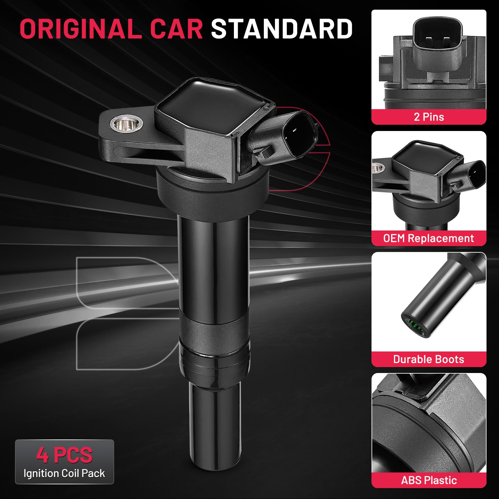 BDFHYK Ignition Coils Pack Compatible with Hyundai Elantra GT Coupe Tucson Kia Soul Forte l4 2.0L 1.8L Coil for UF651 27300-2E00