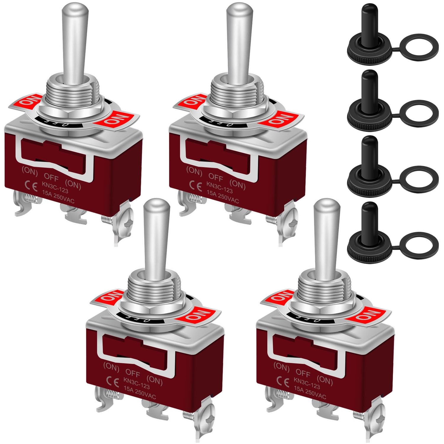 Weideer 4Pcs Waterproof Momentary Toggle Switch 12V 30A (On)-Off-(On) 3 Pin 3 Position Spdt Heavy Duty Marine Switch With Waterp