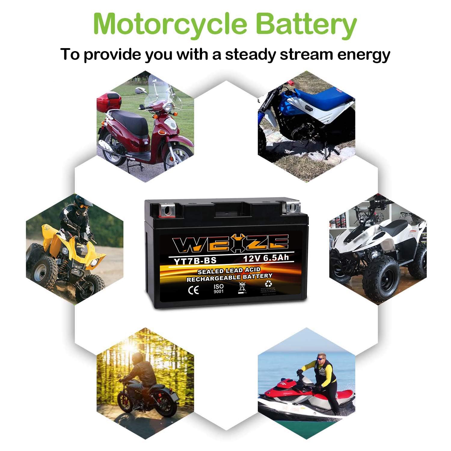 Weize Yt7B-Bs Battery High Performance - Maintenance Free - Sealed Agm Motorcycle Battery Yt7B Bs For Yamaha Atv
