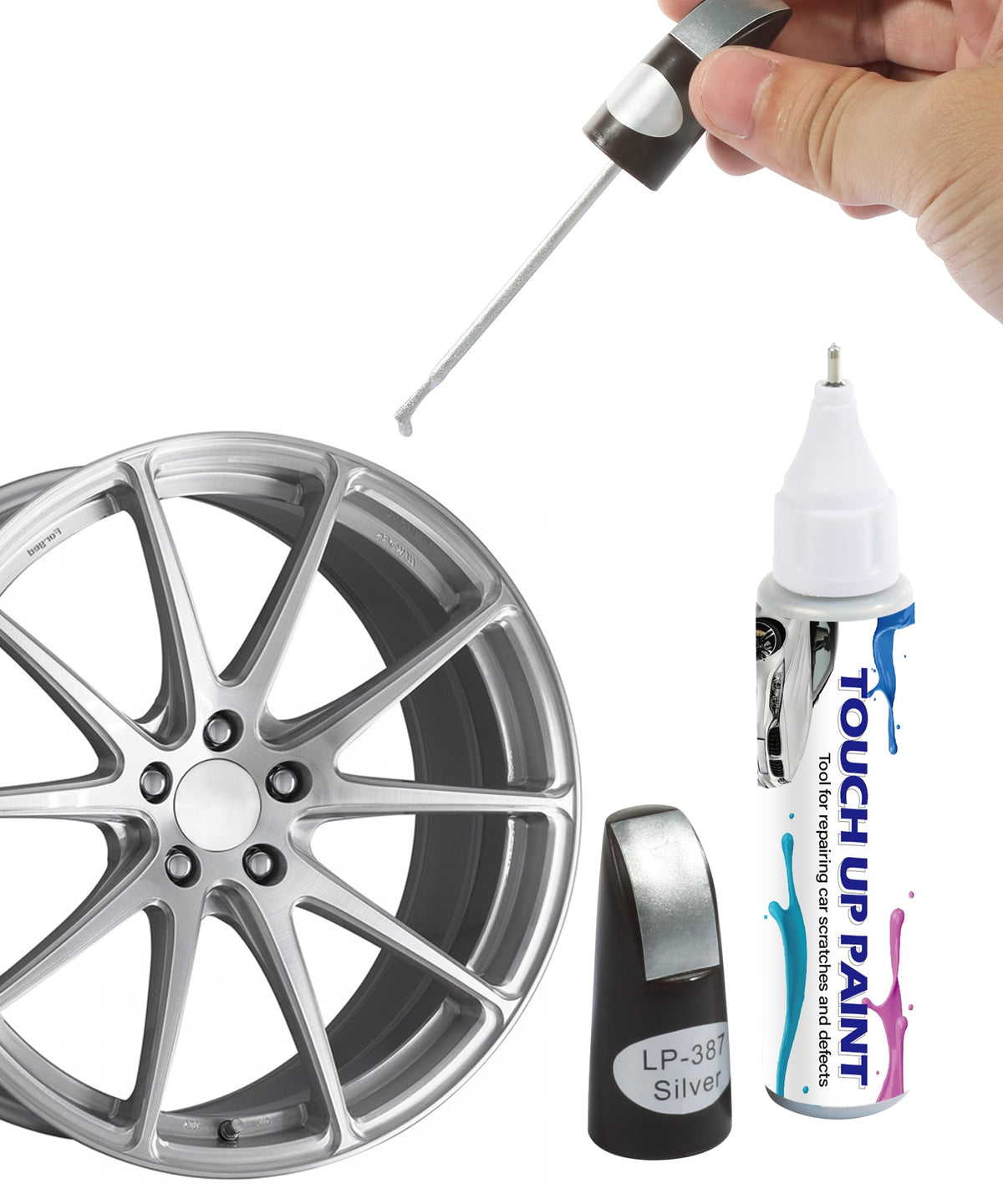 Zlirfy Car Touch Up Fill Paint Pen,Car Wheel Scratch Fix Rim Touch Up Paint Rim Scratch Repair Pen,Two-In-One Wheel Repair Paint,Car Wheel Scratch Remove,Used For Fix Rim Scratches (Silver)