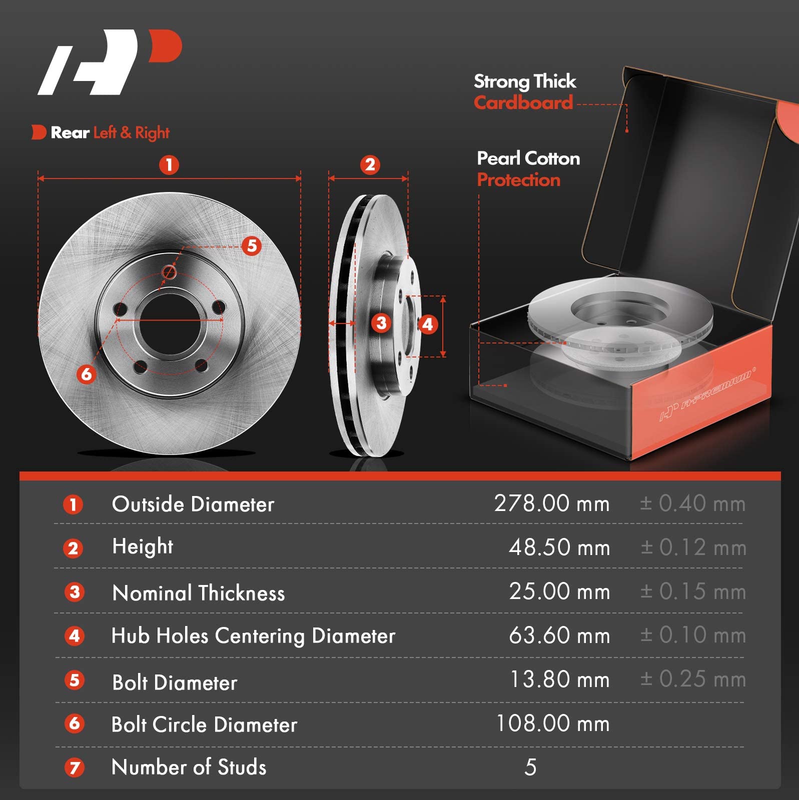 A-Premium 10.94 Inch (278Mm) Front Vented Disc Brake Rotors + Ceramic Pads Kit Compatible With Select Volvo And Ford Models - Fo