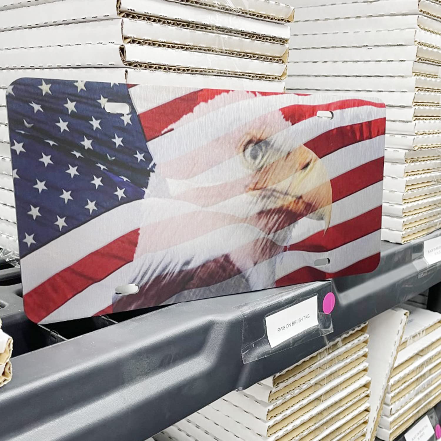 American Flag License Plate On 1/8 Brushed Aluminum Composite Heavy Duty Patriot Usa Car Tag Eagle Edition