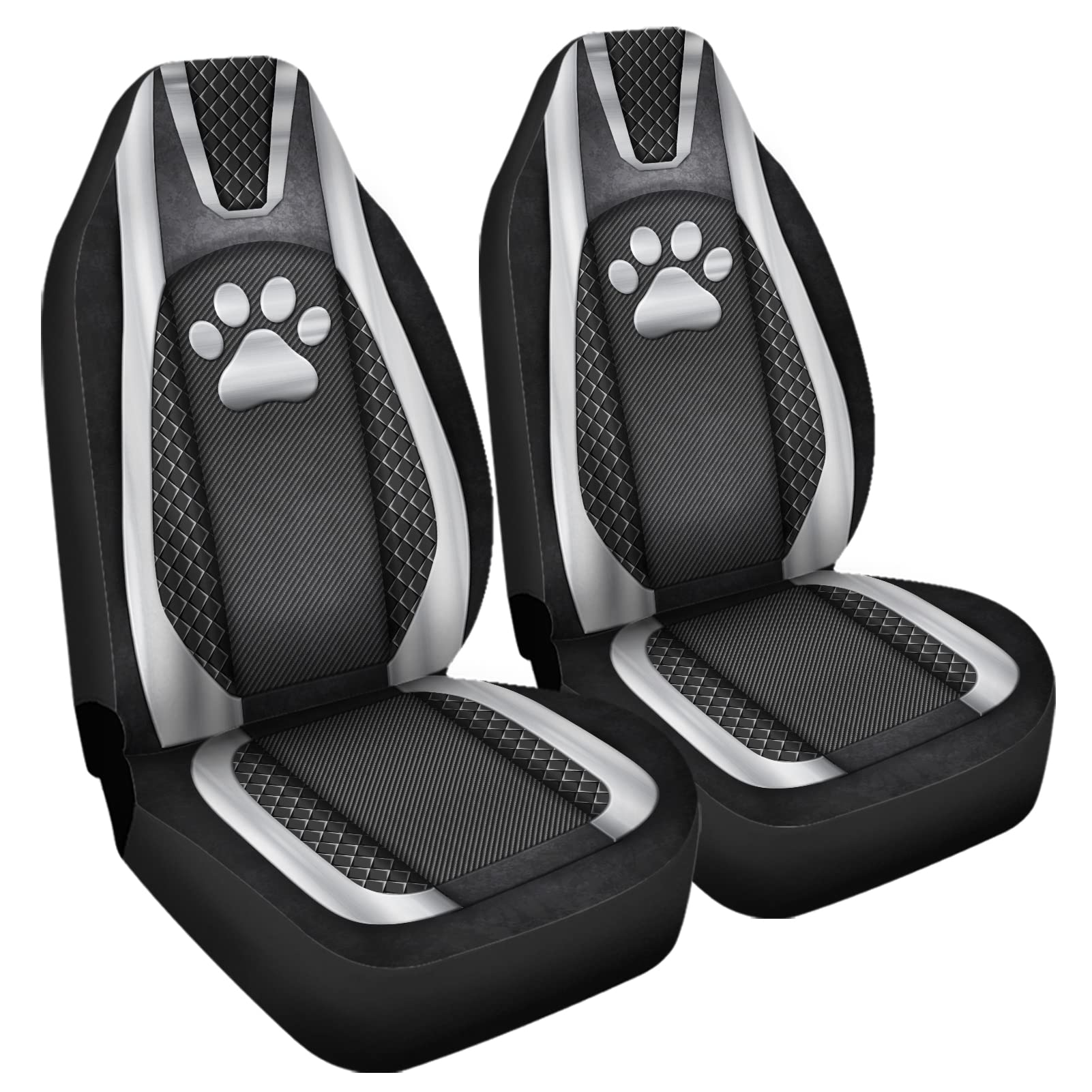 Howilath Silvery Dog Paw Print Car Front Seat Covers Set of 2, Non Slip Auto Seat Covers Accessories Strength Seats Cushion Univ