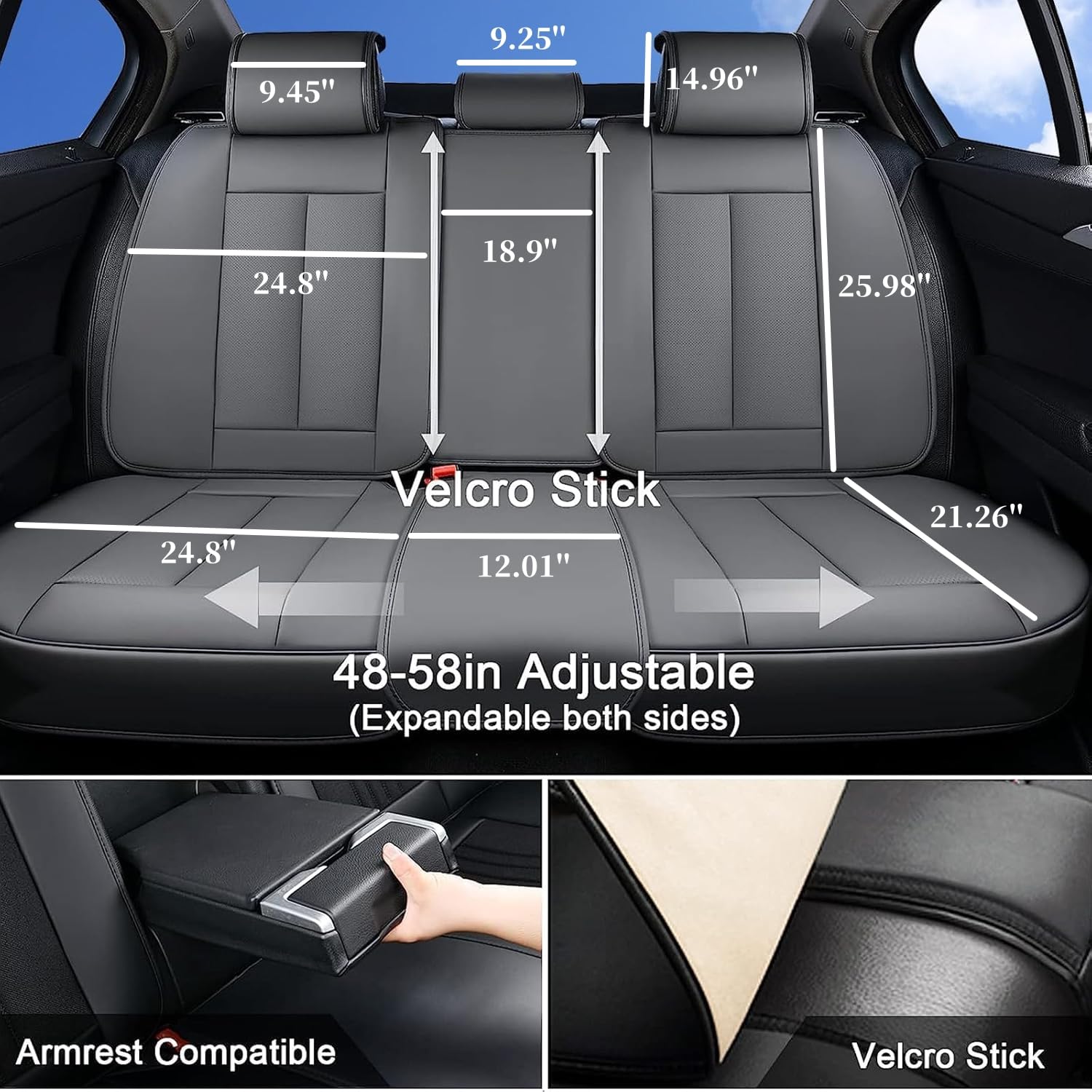 Coverado Car Seat Covers Full Set, Seat Covers For Cars, Gray Car Seat Cover, Car Seat Protector Waterproof, Nappa Leather Car S