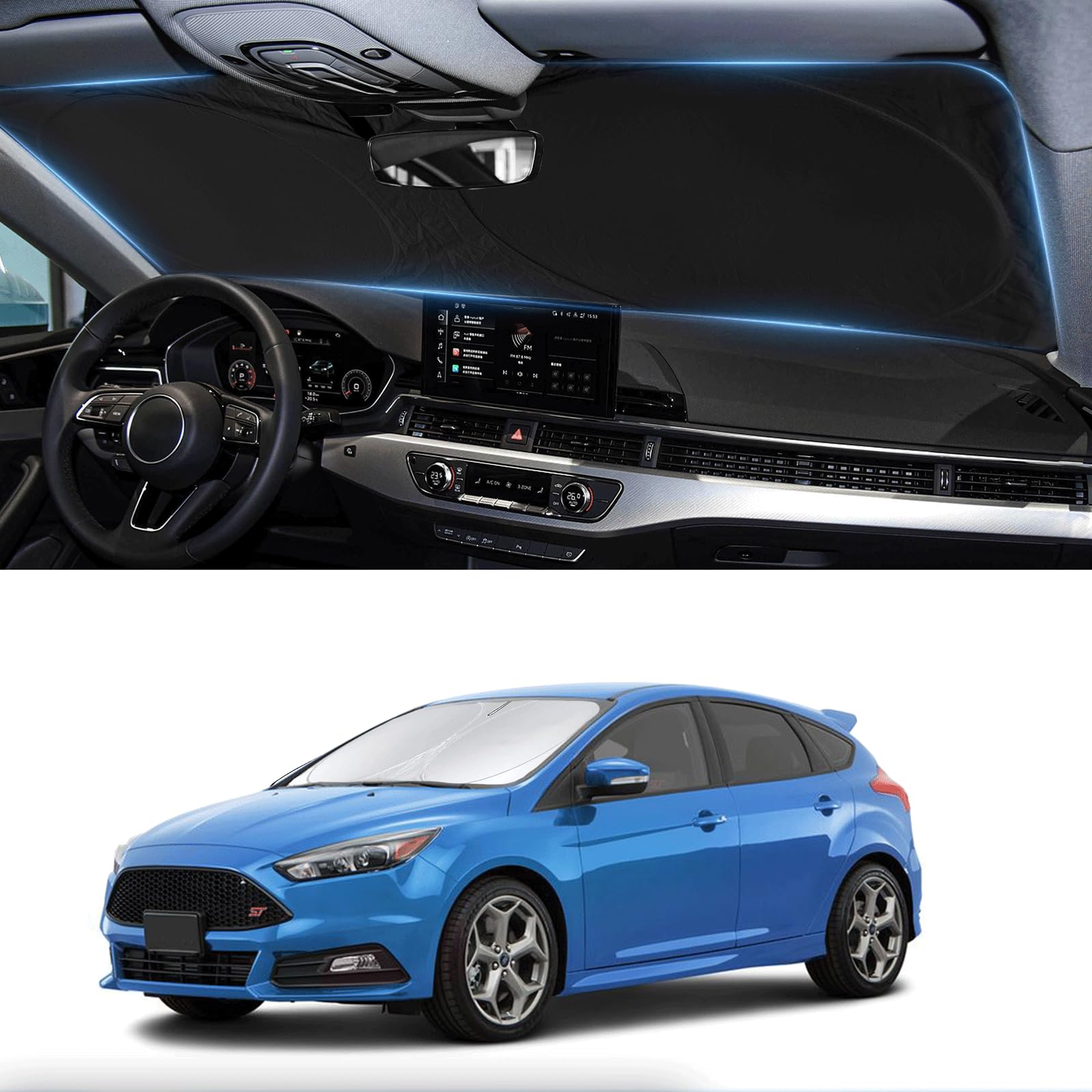 Sunshade For Focus Windshield Sun Shade Custom-Fit For 2012-2018 Ford Focus S, Rs, St, Se, Sel, Titanium, Electric Sedan Hatchba