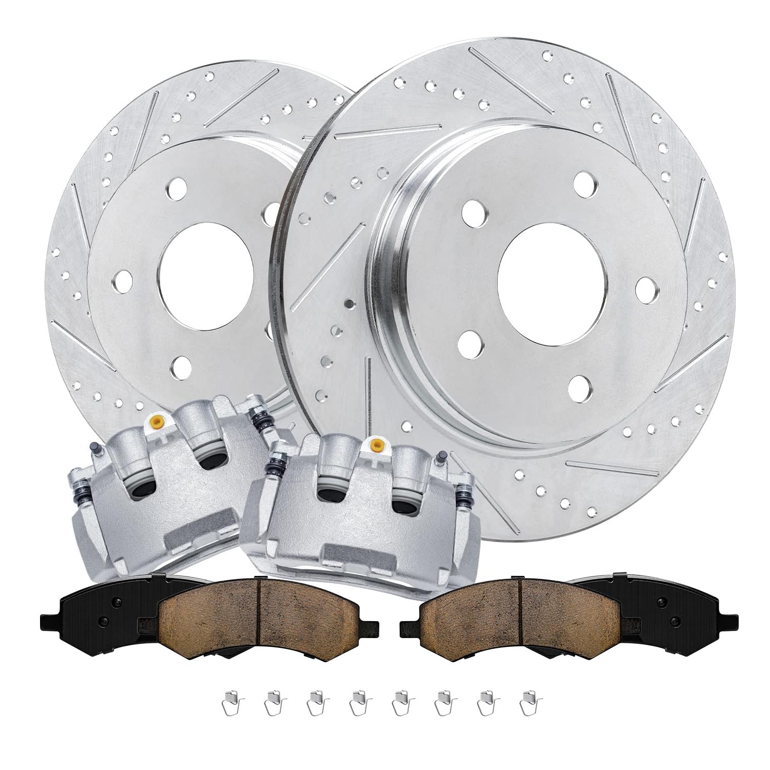 Detroit Axle - Front Brake Kit for 2009-2018 Dodge Ram 1500, 2019-2023 Ram 1500 Classic Drilled & Slotted Disc Brakes Rotors Bra