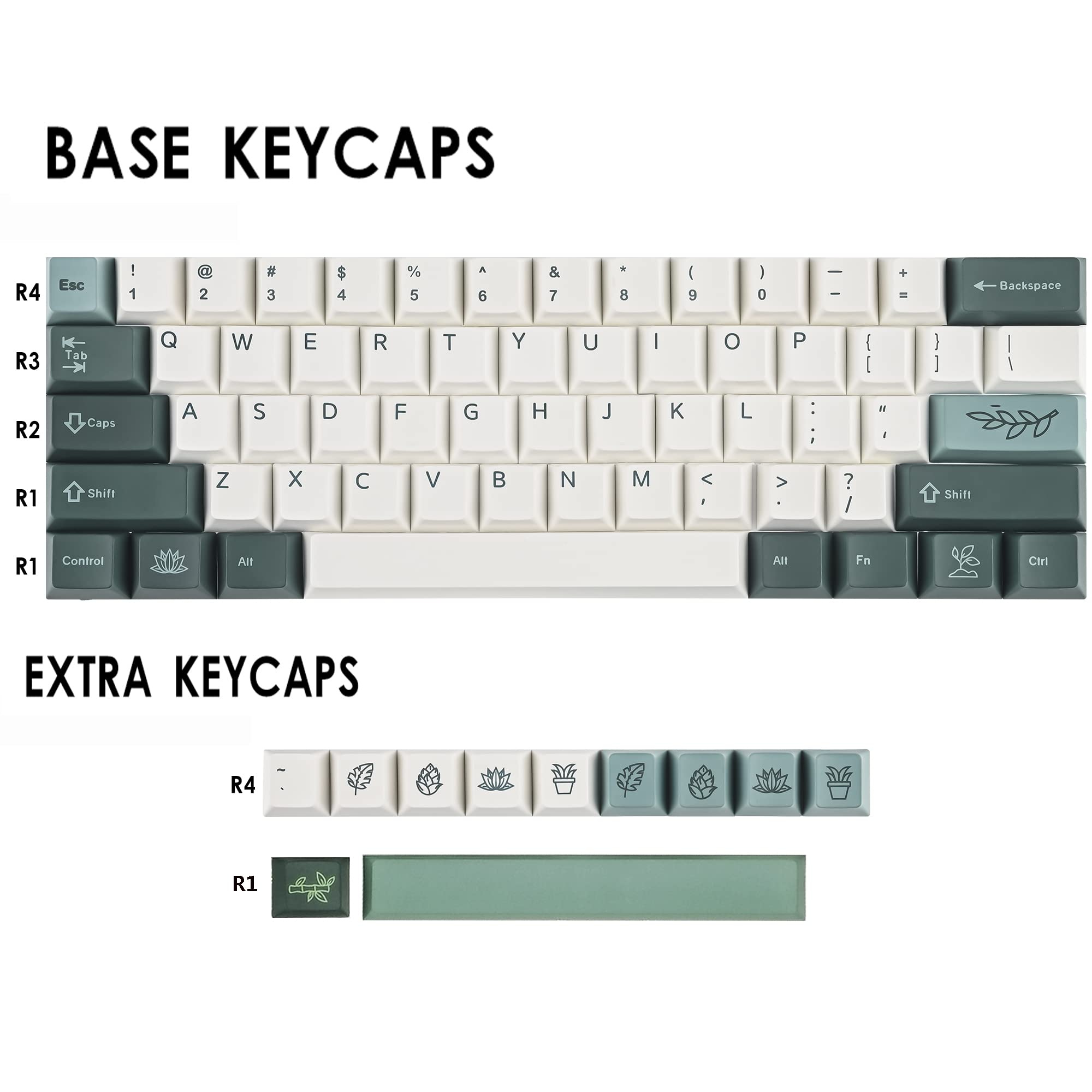 61-Key Pbt Cherry Profile Keycaps 60 Percent Dye-Sub With 6.25U Space Bar For Cherry Mx Switch For 60% Mechanical Gaming Keyboard, Only Keycaps (72-Key Botanical)