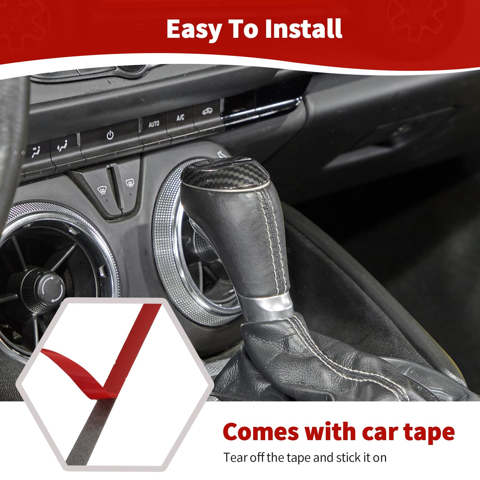 RT-TCZ for Camaro Gear Shift Knob Cover Trim for Chevrolet Camaro 2017 up Black Carbon Fiber Grain Interior Accessories