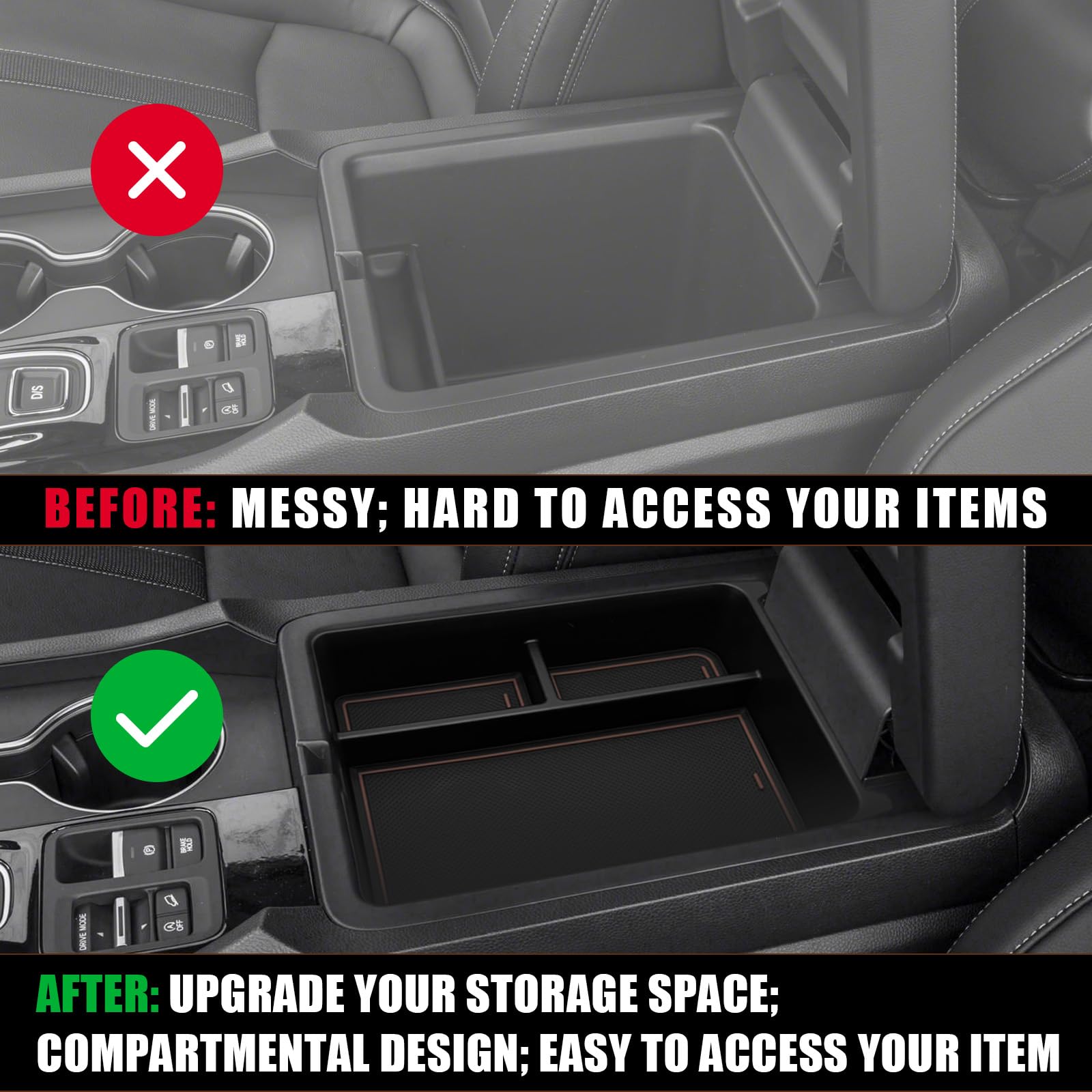 Muslogy Center Console Organizer for Honda Pilot 2023-2025, Ridgeline/Passport, ABS Material, Brown, MUS-PILCO23