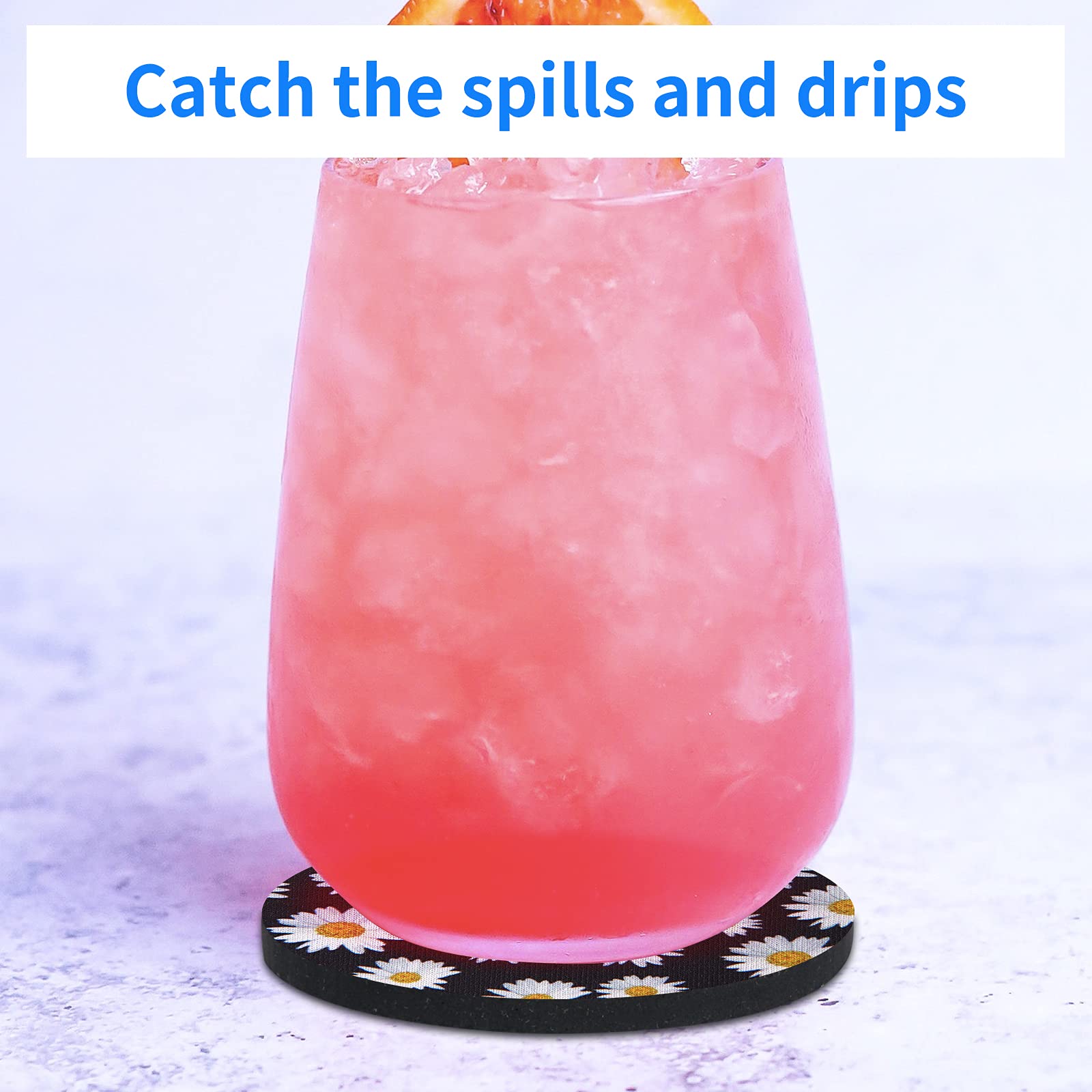 tifanso Car Cup Drink Holder Coaster, 2 Pack Car Coasters for Cup Holders, Cute Vehicle Accessories for Women and Girl (Daisy)