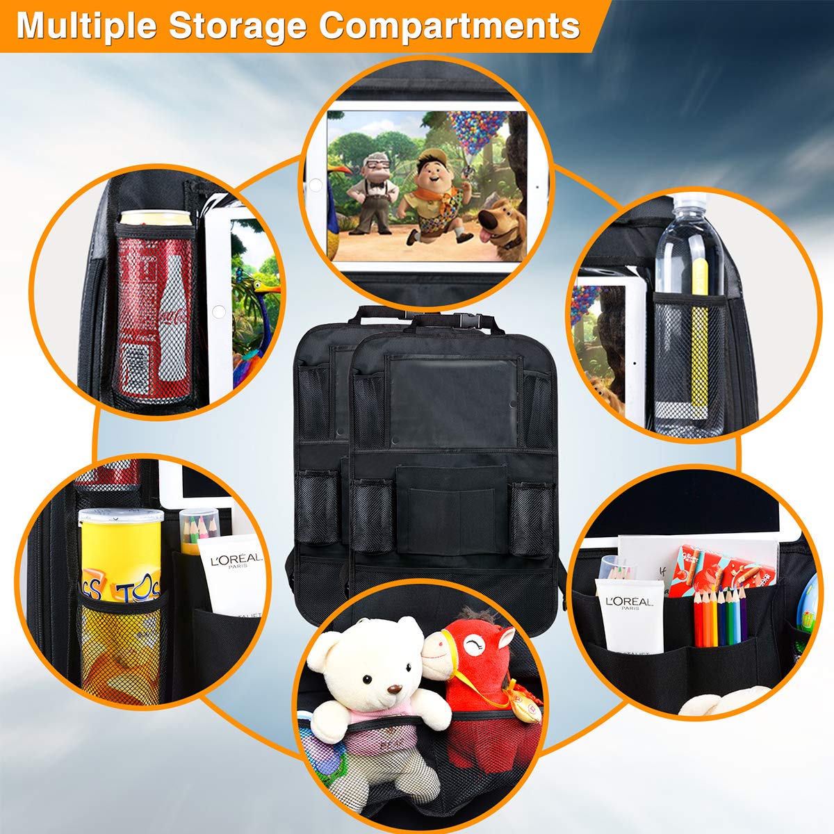 Backseat Organizer, Car Organizer Back Seat Car Organizer For Kids With Hole For Usb/Headphone Back Car Seat Organizer Backseat Car Organizer For Road Trip, Kid Snacks, Toys, Travel Accessories,2 Pack