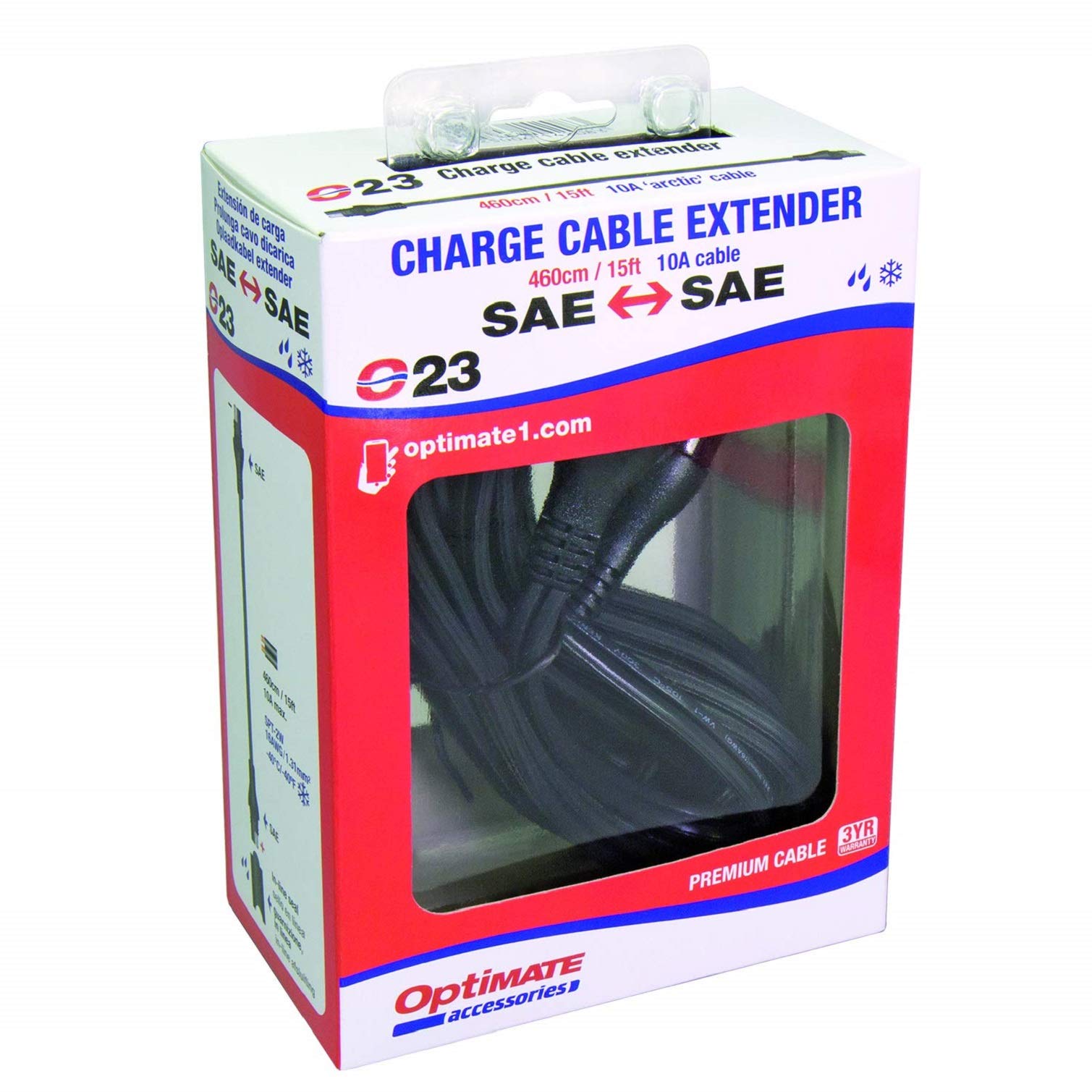 Tecmate Optimate Cable O-23, Extender, 10 Amp, 460Cm / 15Ft.