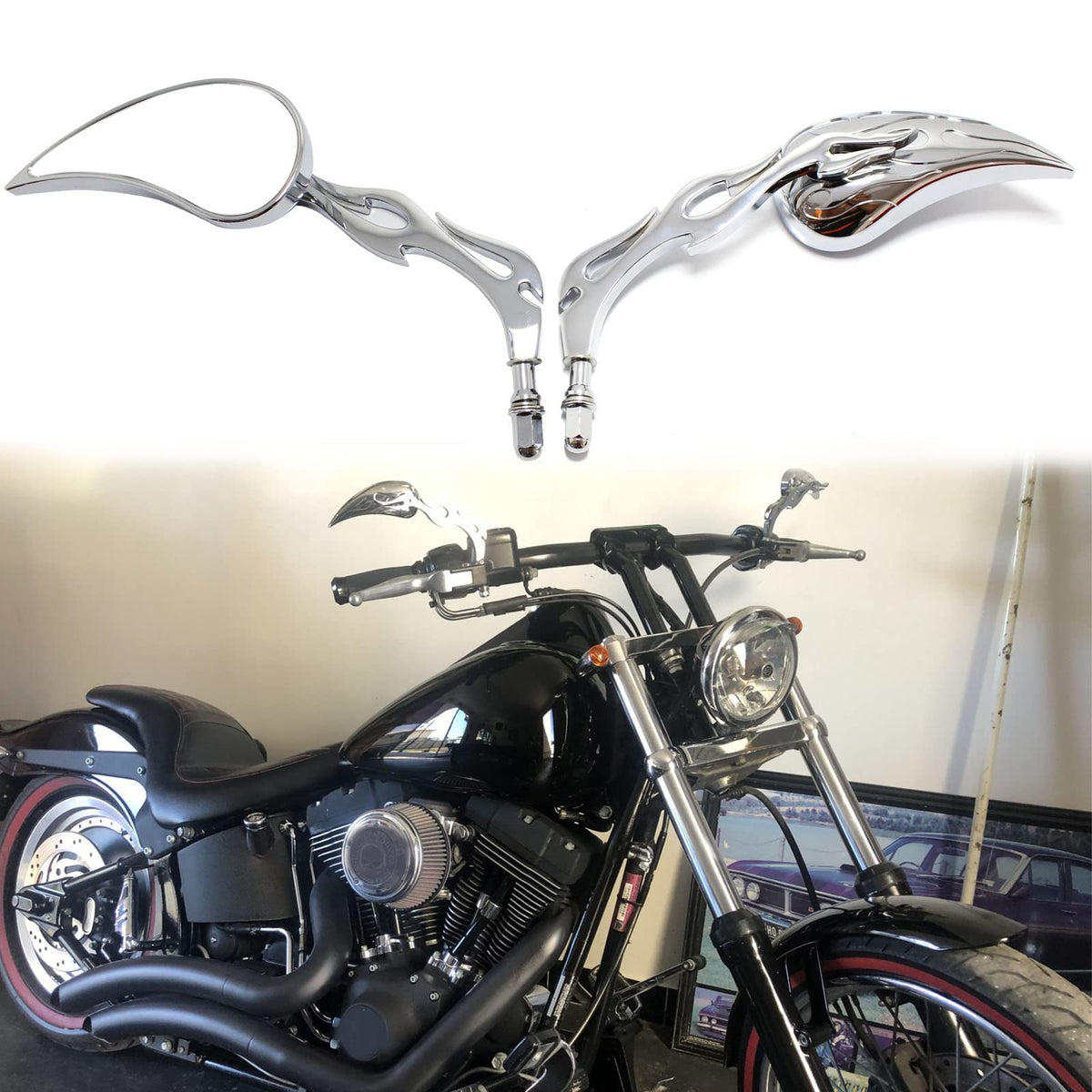 8mm Chrome Motorcycle Teardrop Rearview Side Mirrors For Sportster XL 883 1200 Road King V-Rod Street Glide Electra Glide Dyna S