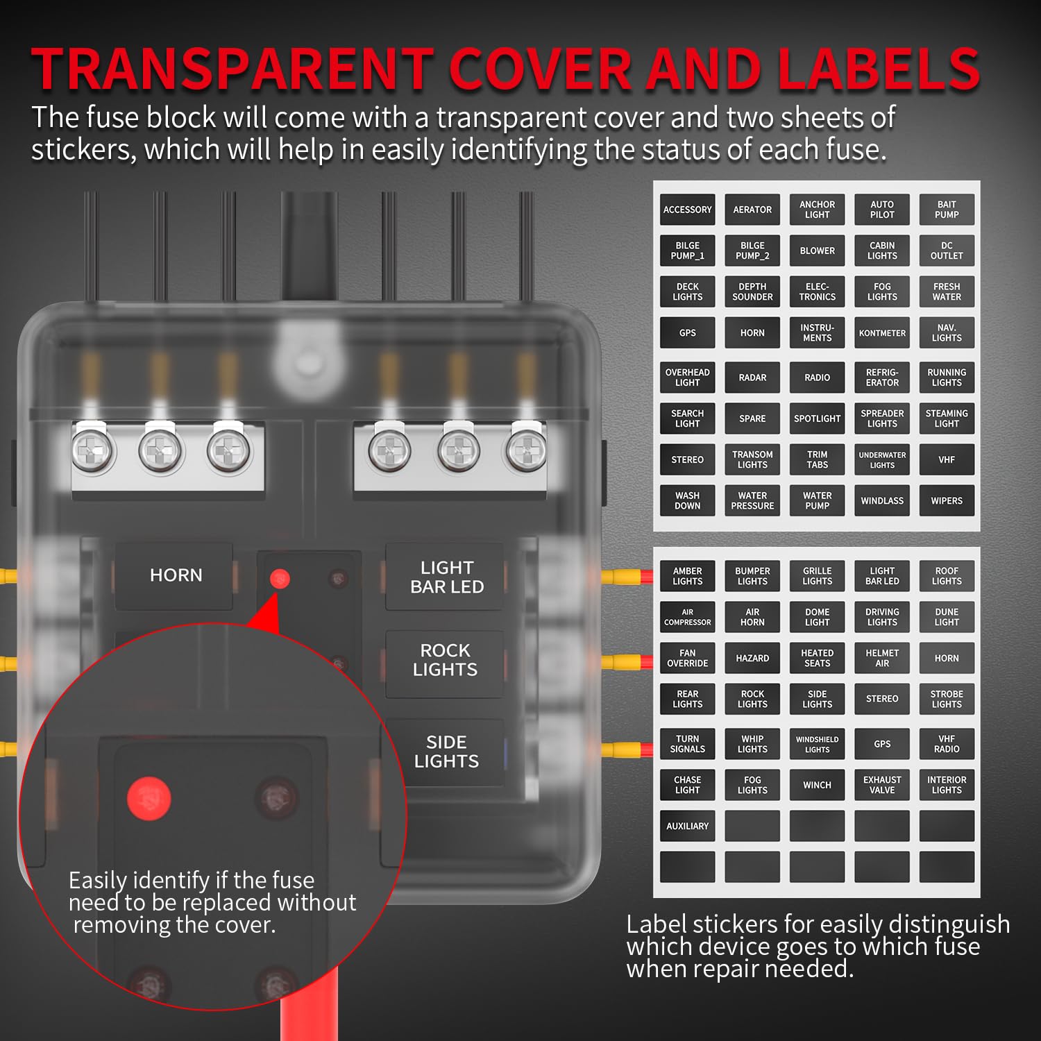 Daiertek 12V Fuse Block 6 Way With Led Indicator Light 12 Volt Fuse Box Ato/Atc Marine Fuse Panel Waterproof 24V For Automotive Boat Car Truck