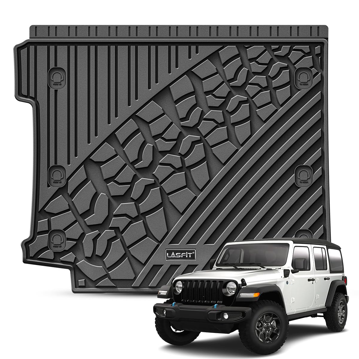 Lasfit Cargo Mat Fit For 2018-2024 Jeep Wrangler Jl Unlimited 4 Door With Subwoofer Only (Not Fit For Jk Or 4Xe), Tpe All Weathe