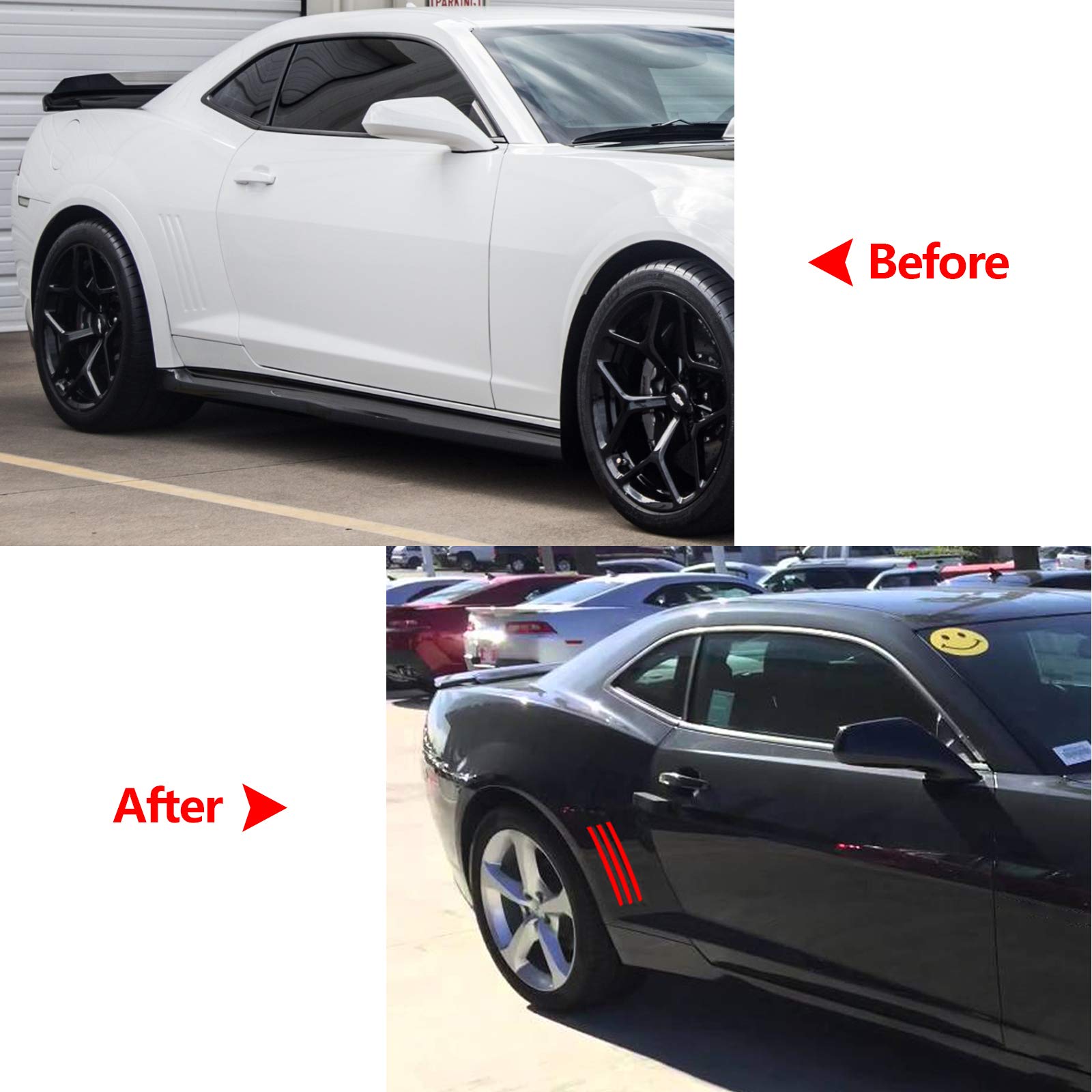 Xotic Tech 6Pcs Car Body L&R Side Vent Insert Stripe Decal Vinyl Inlay Side Vent Gill Sticker Compatible With Chevrolet Camaro 2010-2015 (Red)