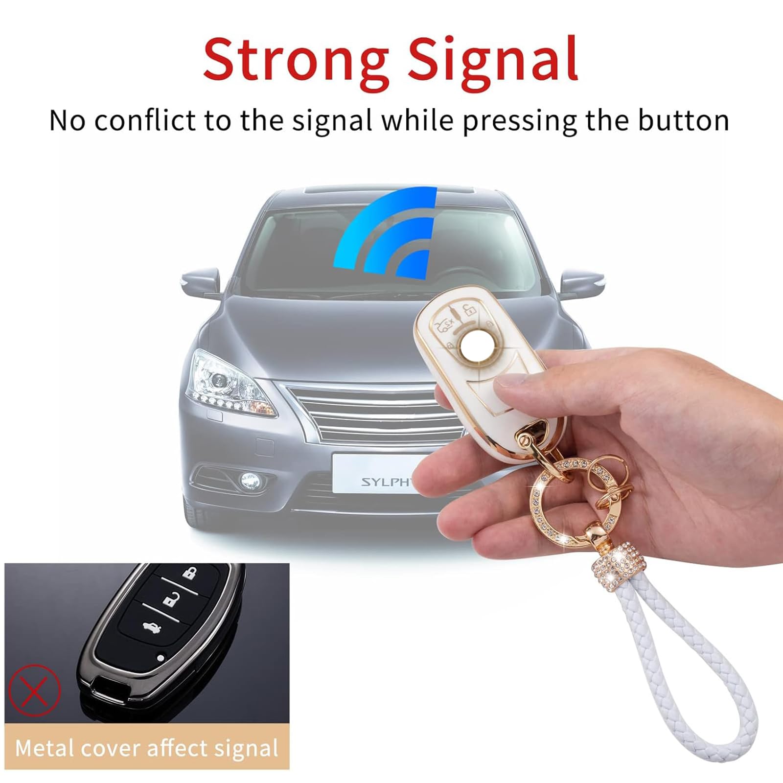 Gematay For Buick Key Fob Cover With Keychain Lanyard, Soft Tpu Key Case Shell Compatible With Buick Encore Enclave Lacrosse Env