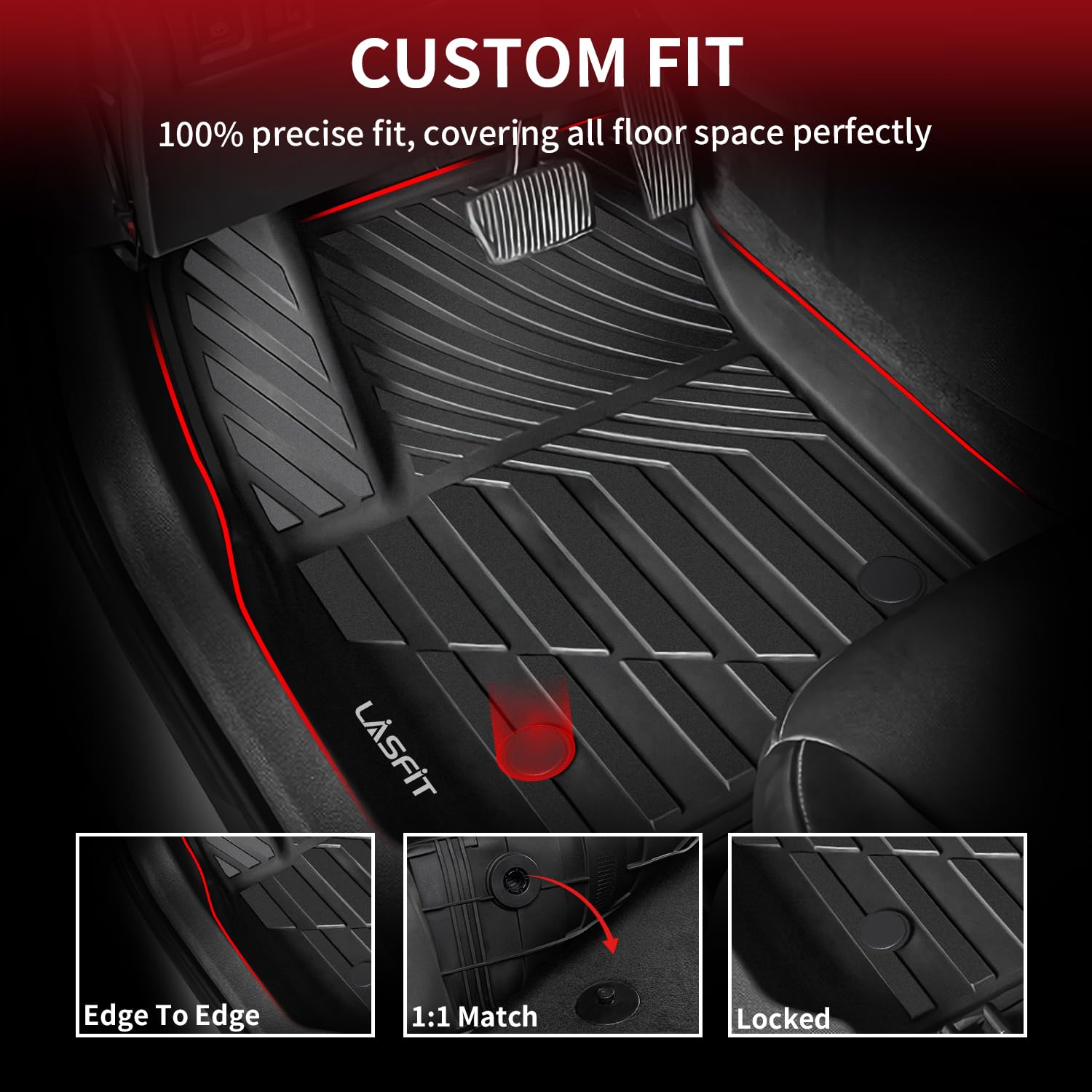 Lasfit Floor Mats For Cadillac Xt4 2019-2025, All Weather Tpe Custom Fit Automotive Floor Mats For Cars, 1St And 2Nd Row Car Flo