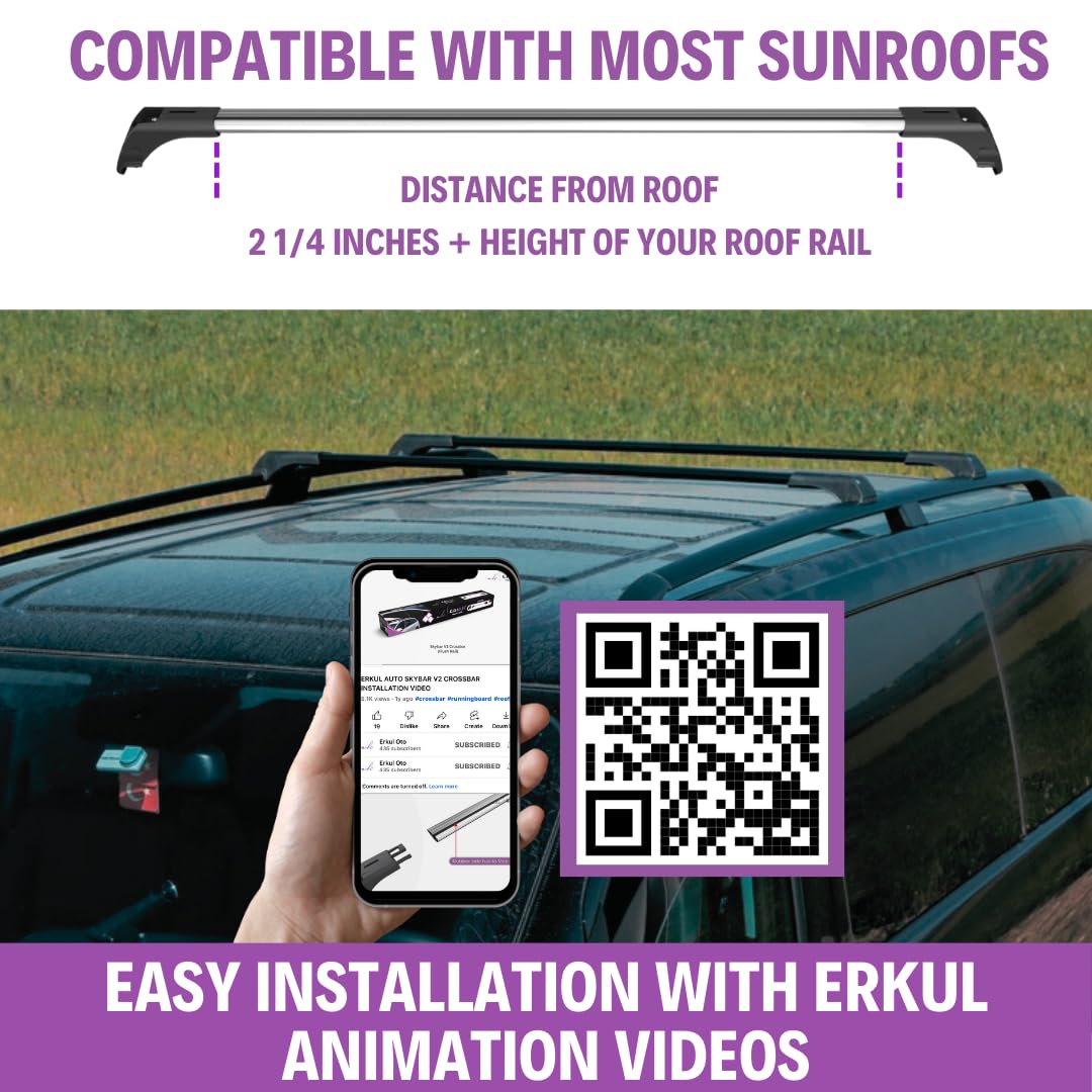 Erkul Roof Rack Cross Bars For Toyota Sienna 2011-2020 | Aluminum Crossbars With Anti Theft Lock For Rooftop | Compatible With Raised Rails - Black
