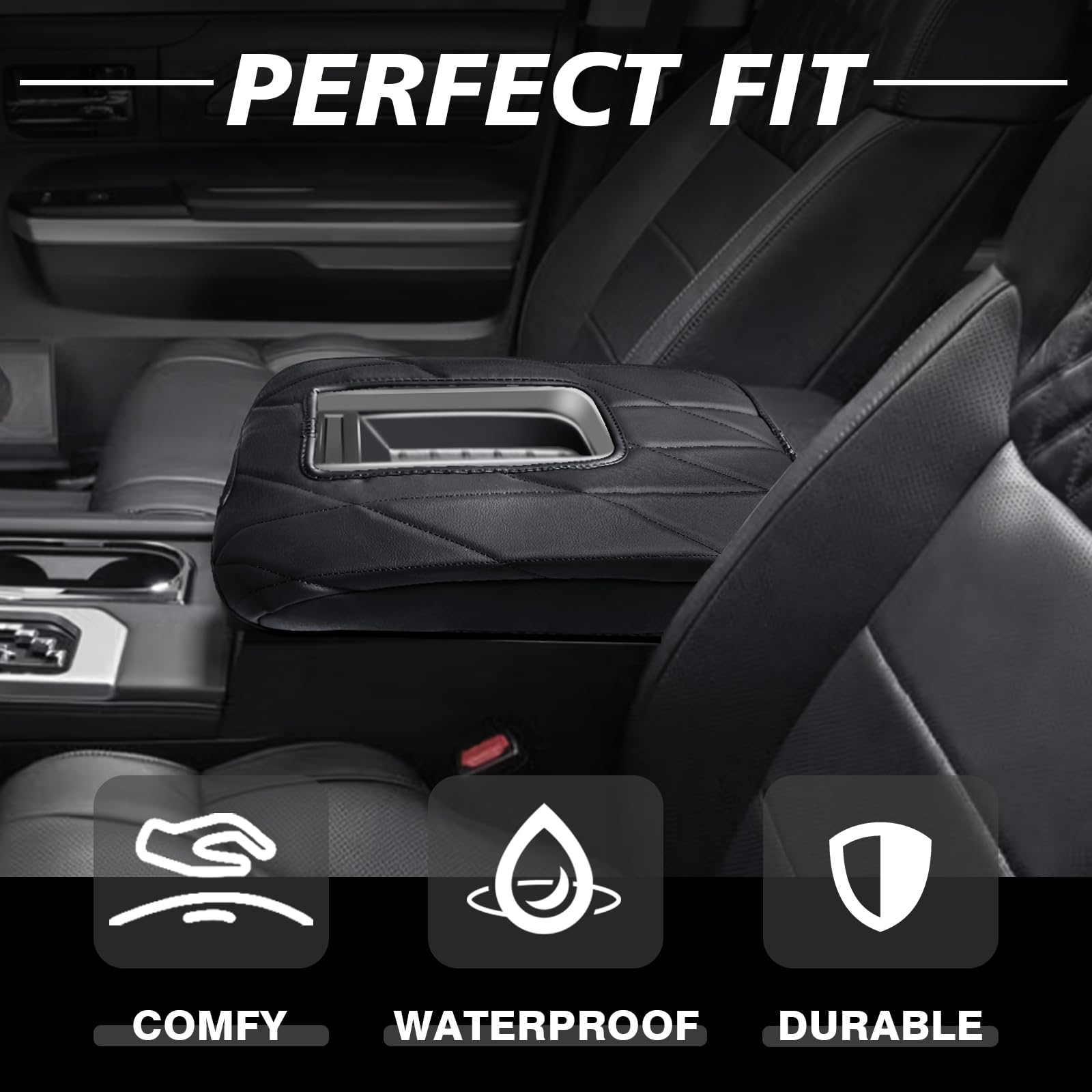 Muslogy Center Console Armrest Cover Compatible With Toyota Tundra 2014-2021 Comfort Armrest Pad Arm Rest Cushion Vegan Leather