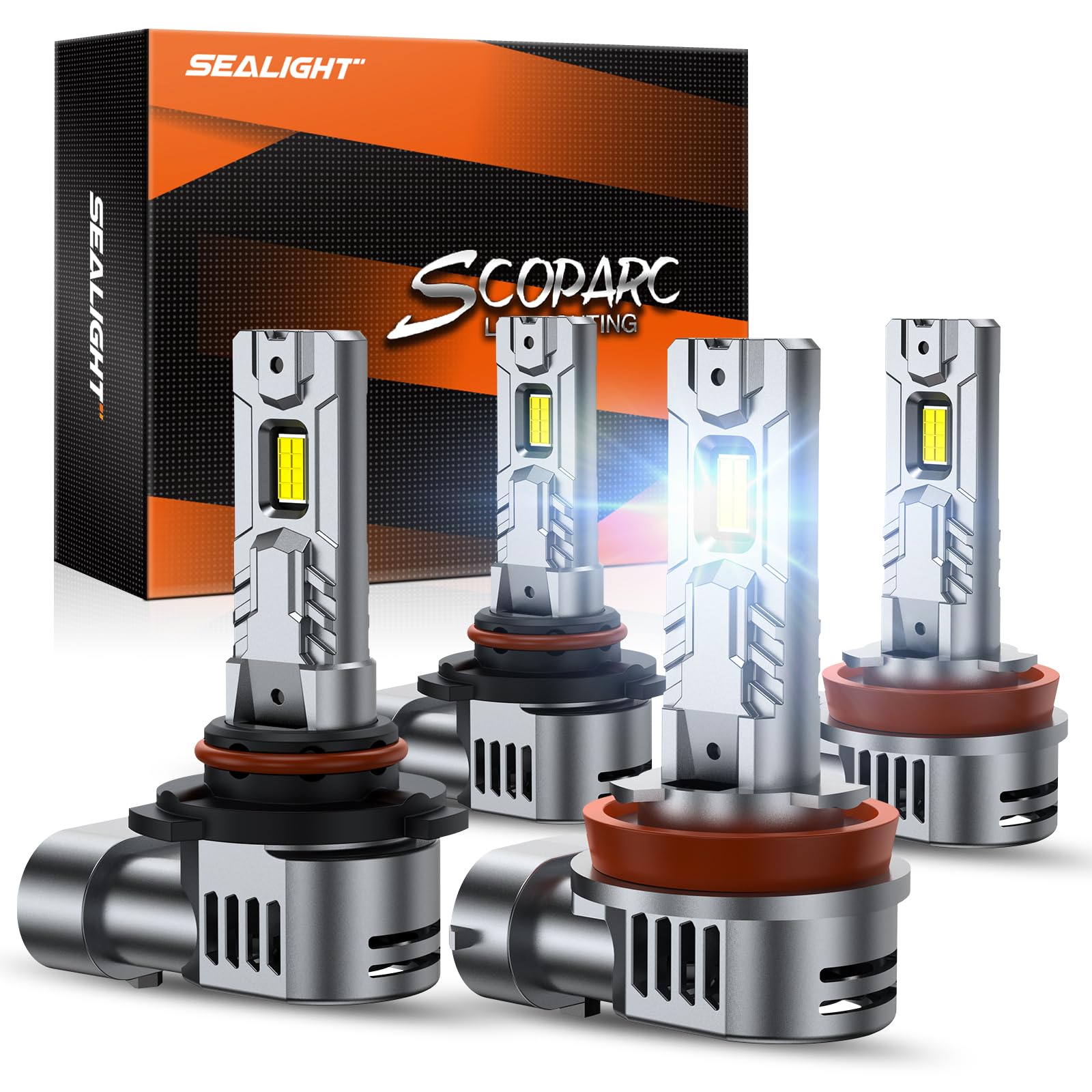 Sealight H11/H9/H8 And 9005/Hb3 Fog Lights Bulbs Combo, 50,000Lm Wider Driving Vision, 1:1 Design 9005 H11 Fog Lamps, Daytime Ru