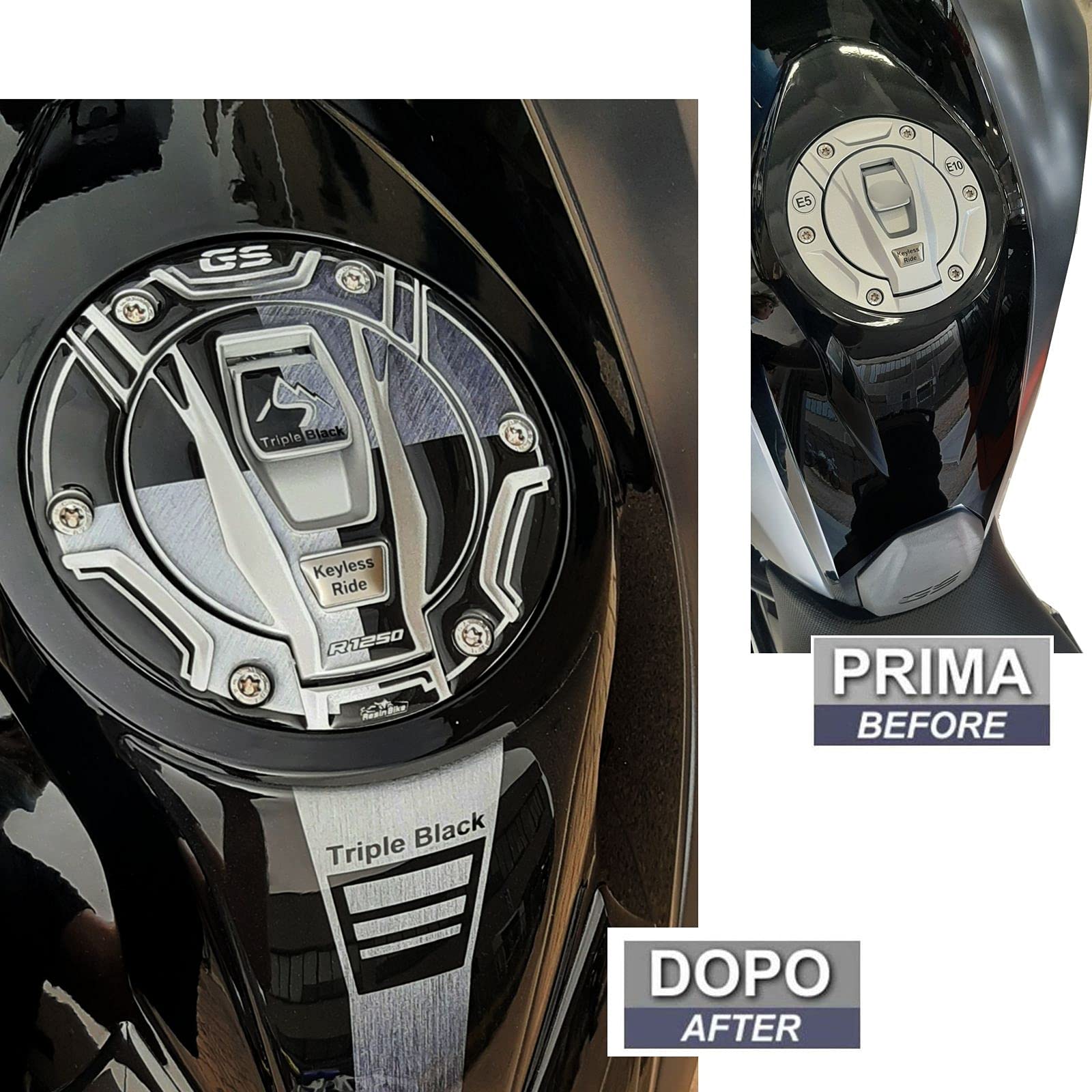 Resin Bike Motorcycle 3D Stickers Compatible With Bmw R 1250 Gs Triple Black 2021-2022. Tank Cap Protection From Bumps And Scratches. Resin Stickers - Made In Italy