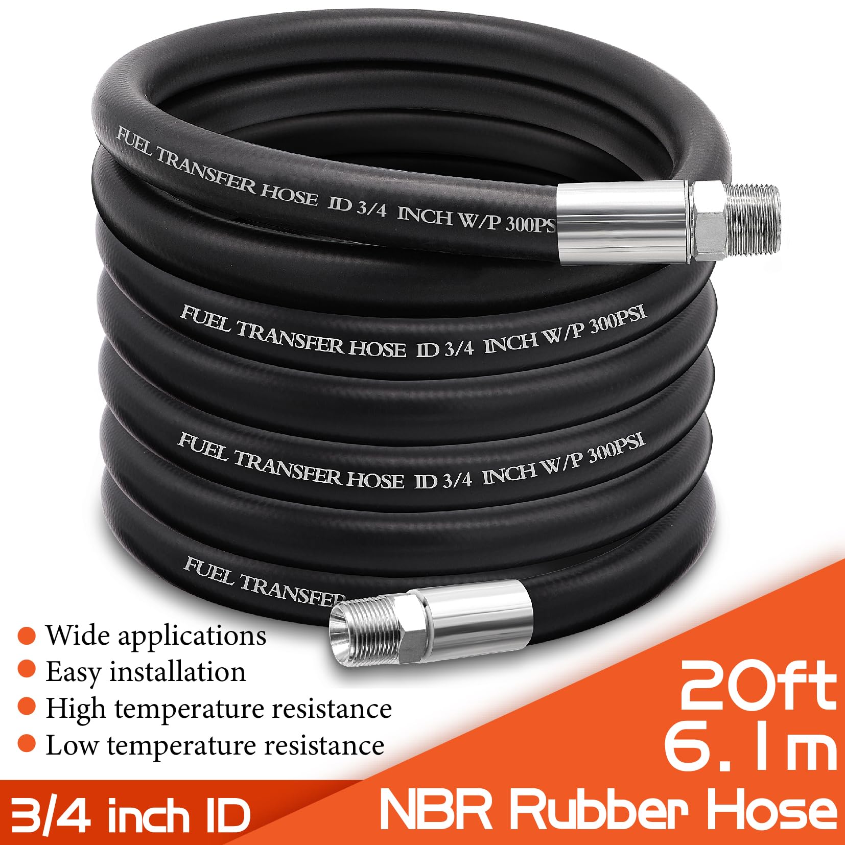 Ruikarhop 3/4'' Fuel Transfer Hose 20Ft,Farm Pump Hose With Male Npt Fittings For Gasoline,Diesel,Biodiesel