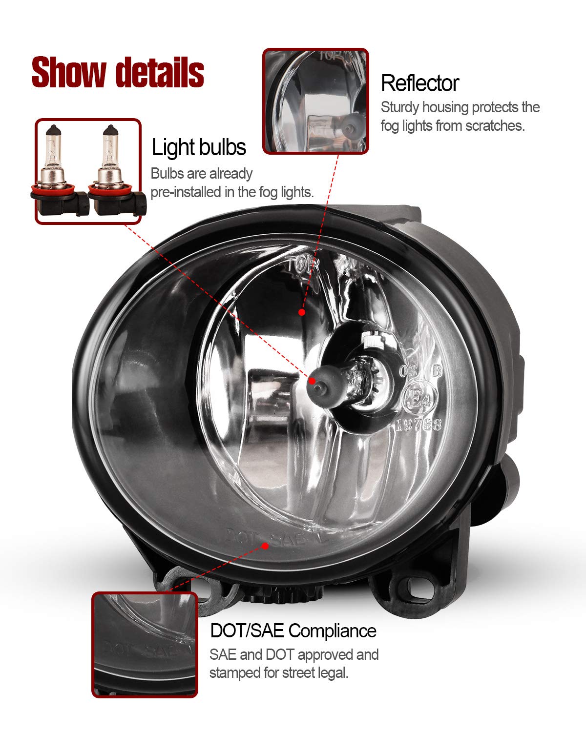 Autowiki Fog Lights Fit For 2007-2013 Bmw 3 Series Coupe E92/ 2014-2016 Bmw 5 Series Sedan F10 (All For M-Package Bumper Models)