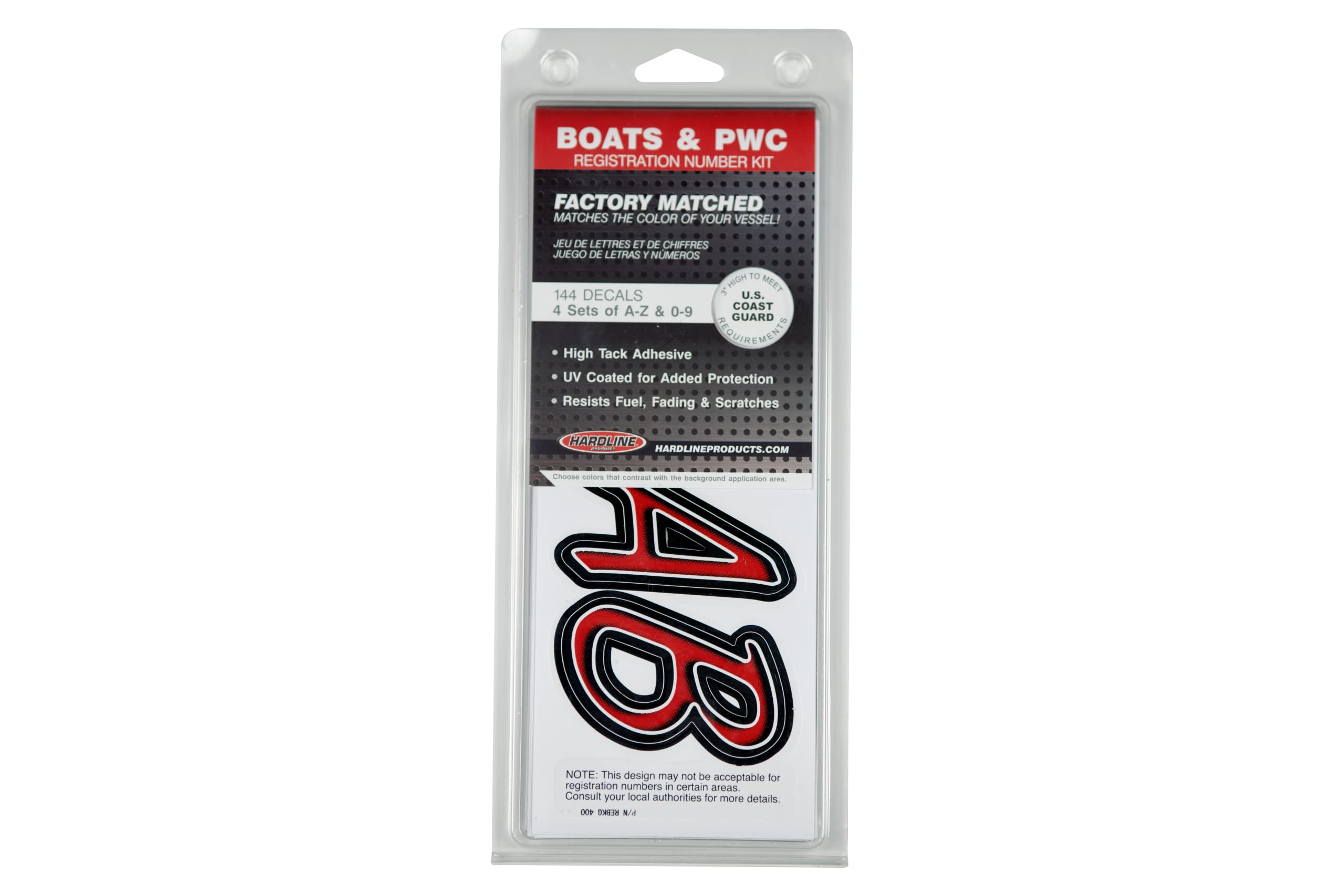 Hardline Products Series 400 Factory Matched 3-Inch Boat & Pwc Registration Number Kit, Red/Black - Rebkg400