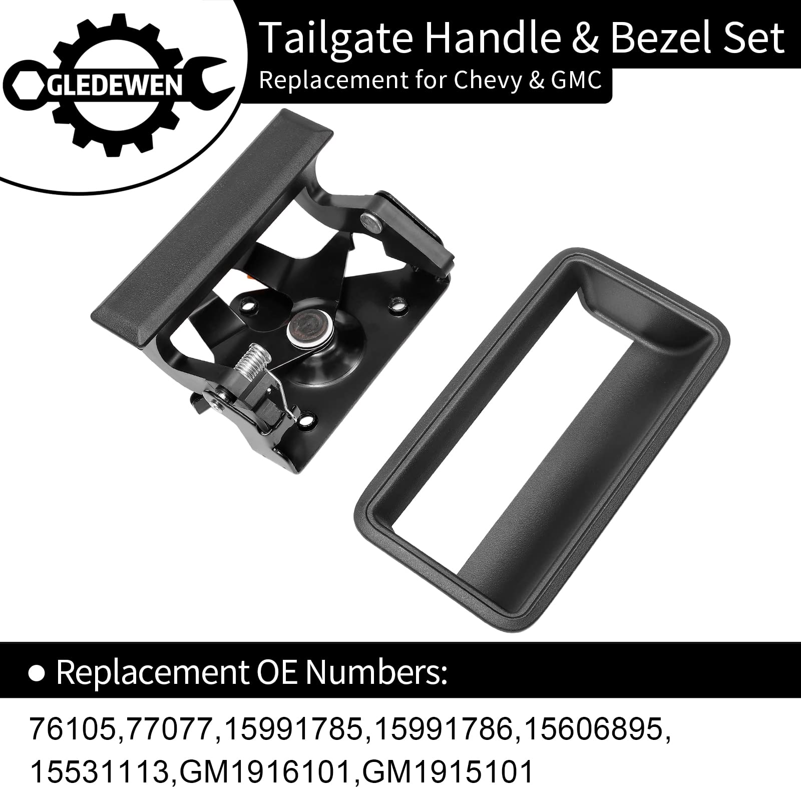 Tailgate Handle Set, Compatible With 1988-2002 Chevy C1500 C2500 C3500 K1500 K2500 K3500, Gmc C/K 1500 2500 3500 Pickup Truck, Metal Latch, Rear Tail Gate Door Handle Replacement, Replace# 77077