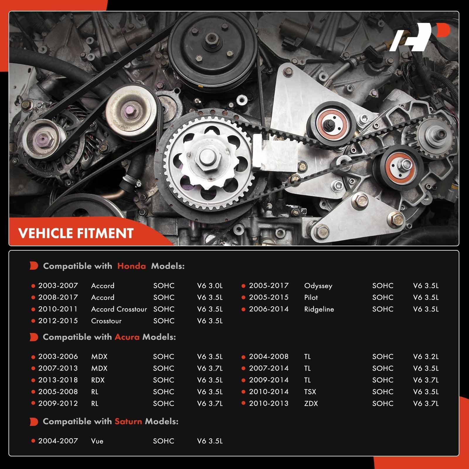 A-Premium Timing Belt Kit With Water Pump Compatible With 03-18 Honda Accord Crosstour Pilot Odyssey Ridgeline Acura Mdx Rdx Rl Tl Tsx Zdx Saturn Vue 3.0L 3.2L 3.5L 3.7L V6 19200Rdvj01 Tkh002 Tckwp329