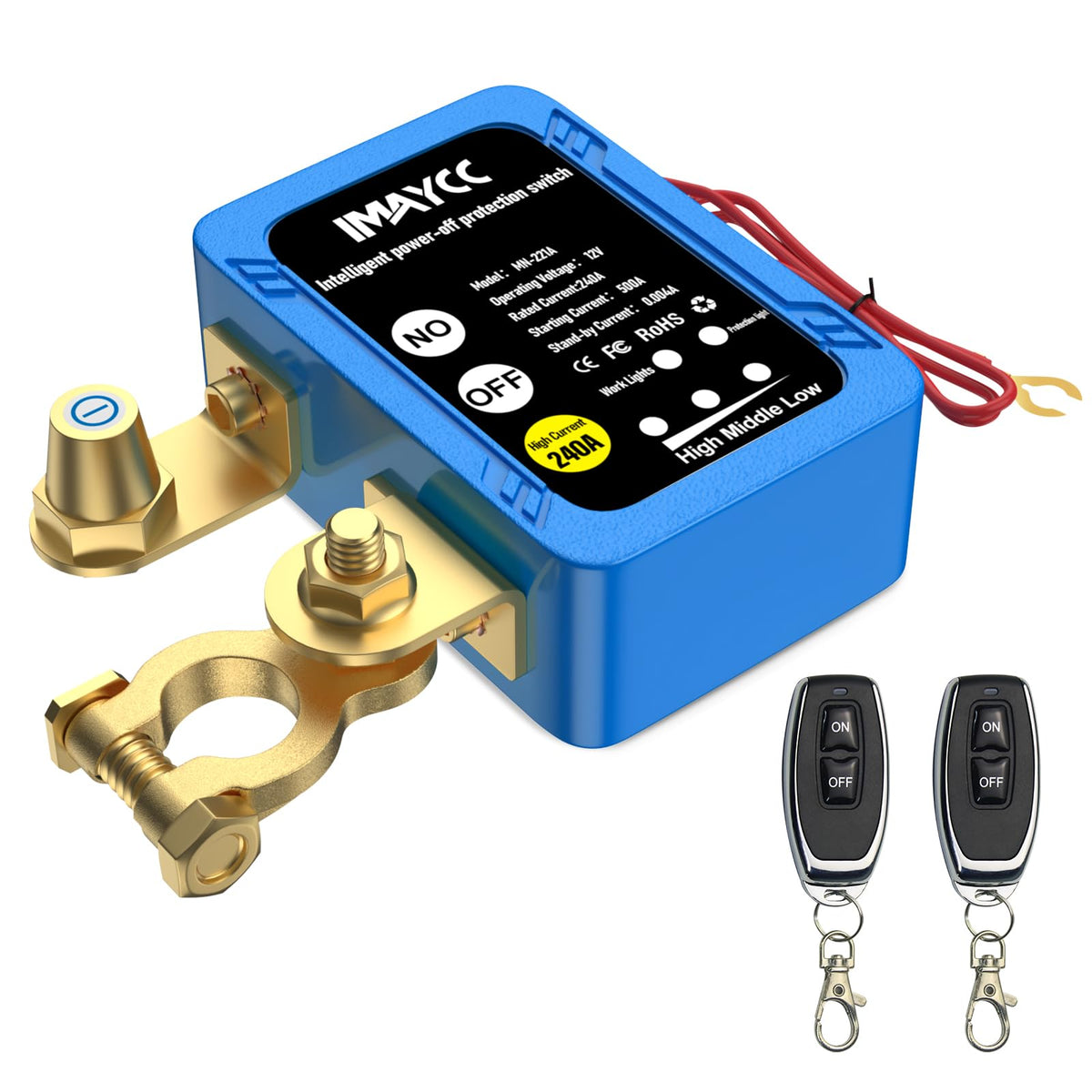 Imaycc Kill Switch For Car, Remote Battery Disconnect Switch 12V 240A, Car Battery Kill Switch Anti Theft, Automatic Cut/Shut Off Switch For Auto, Rv, Atv,Truck, Boat.