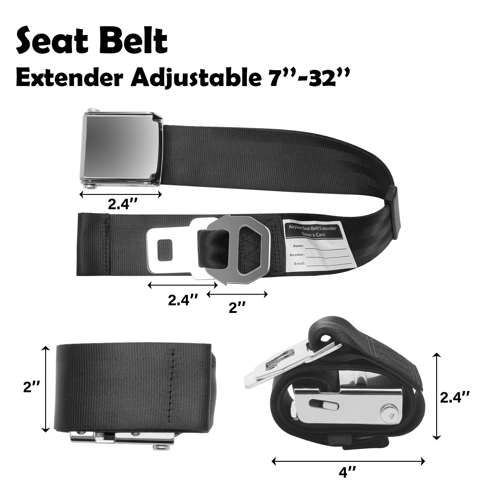 Coolrunner 2 in 1 Airplane Seat Belt Extender - Adjustable 7-32" - Fits All Airlines - Black - Includes Free Carrying Case