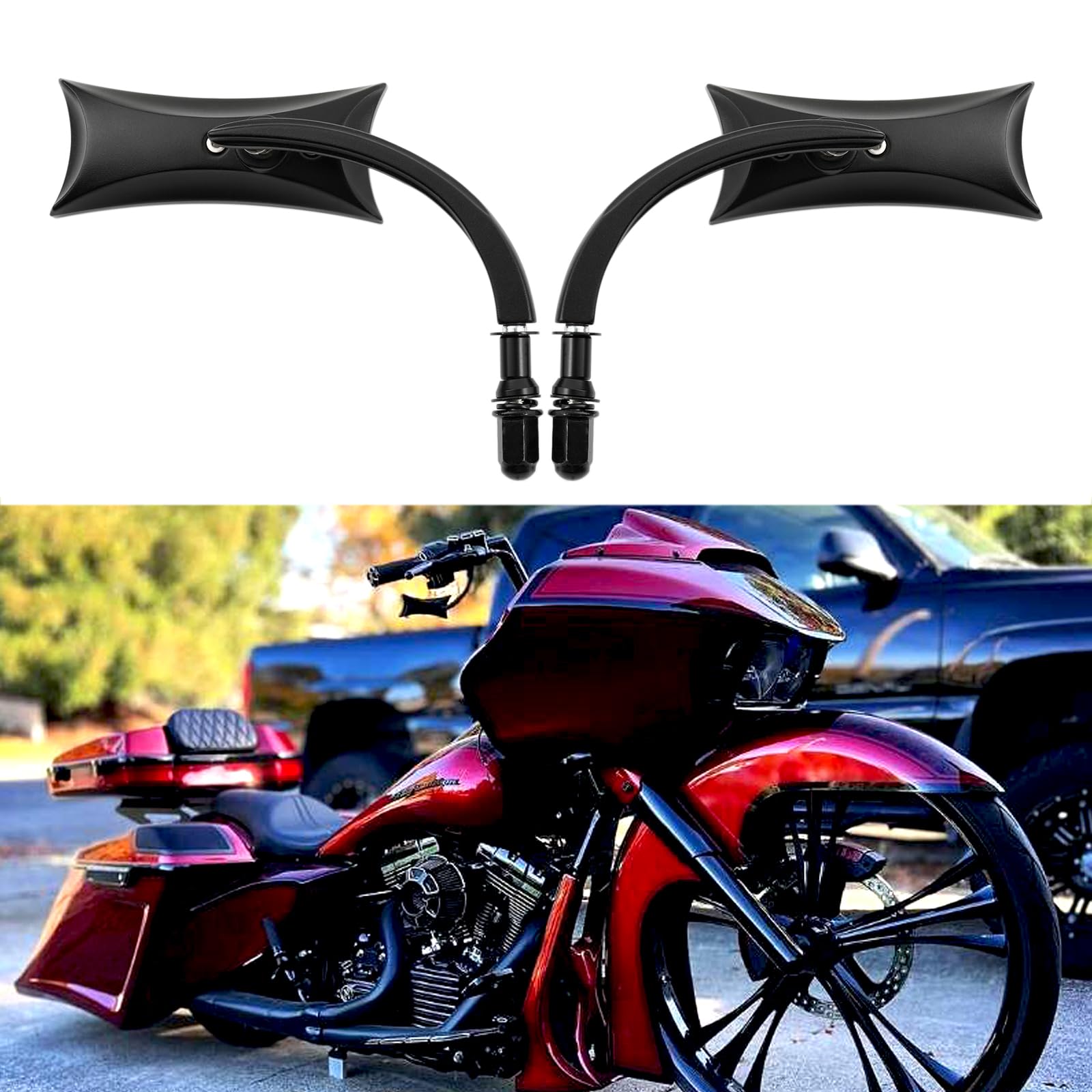 Black Sportster Mirrors For Harley Road King Street Electra Glide Road Glide Dyna Softail Rearview 1982-2018 2019 2020 (Black#4)