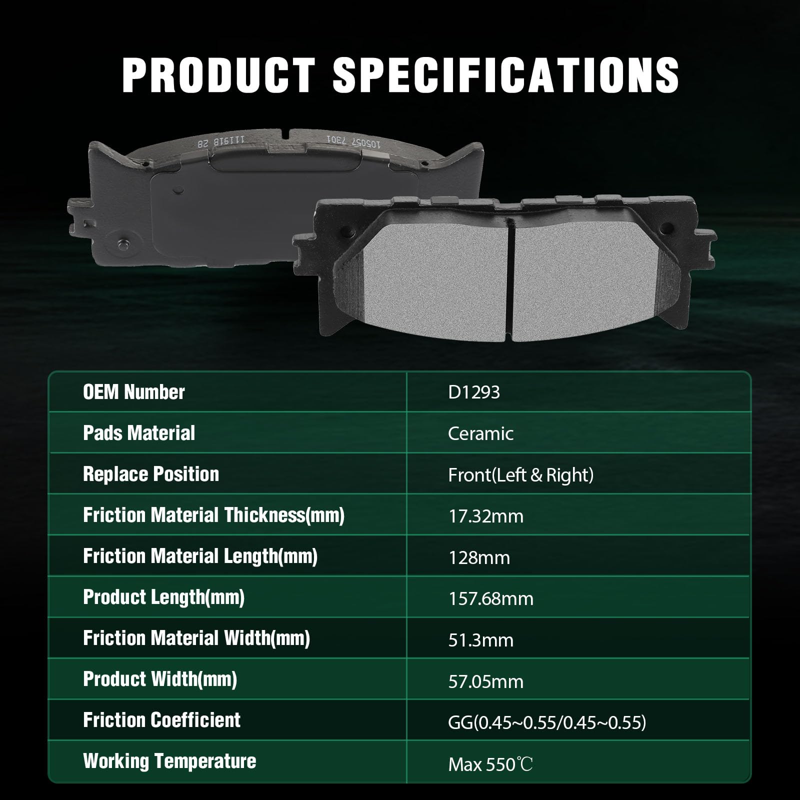 Automuto 4Pcs Front Ceramic Disc Brake Pads Set D1293 For Lexus Es350 2007-2018,For Toyota Avalon 2008-2018,For Toyota For Camry