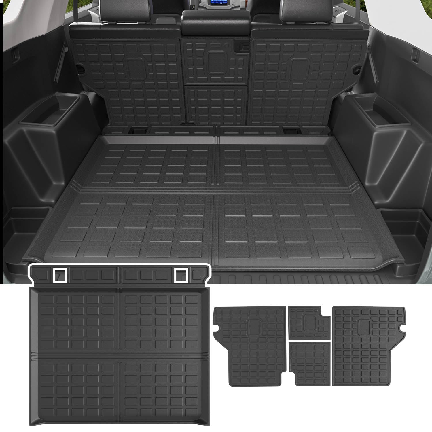 Powoq Cargo Mat Compatible With 2010-2023 Toyota 4Runner Trunk Mat Replacement For 2010-2023 Toyota 4Runner Accessories 5 Seater-No 3Rd Seat (Fit W/Sliding Tray, Rear Backrest Mats+Rear Trunk Mat)