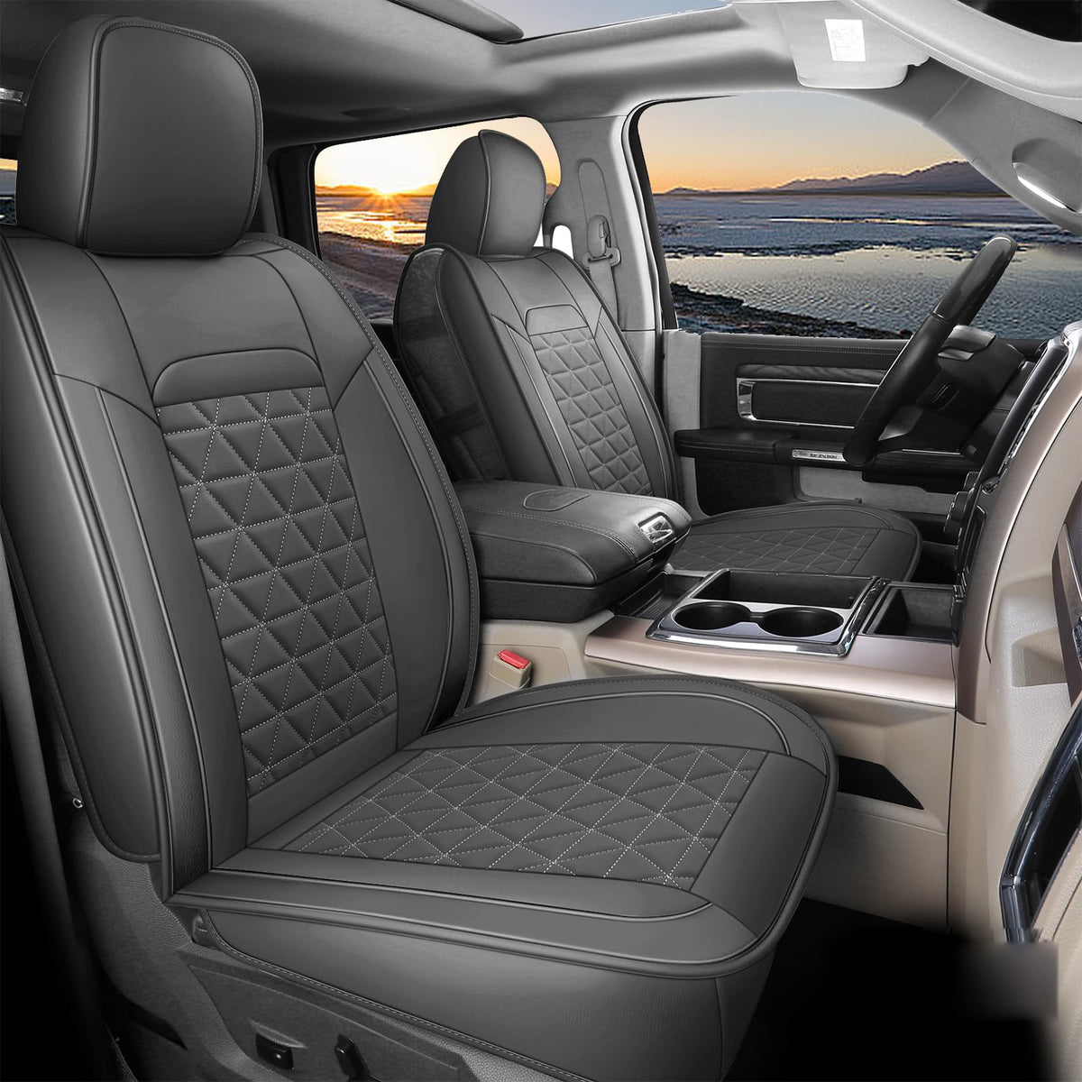 Coverado Ram Seat Cover, Waterproof Dooge Ram 1500 Seat Cover Compatible with 2002-2025 RAM 1500 2500 3500 with Curved Bench, Ra