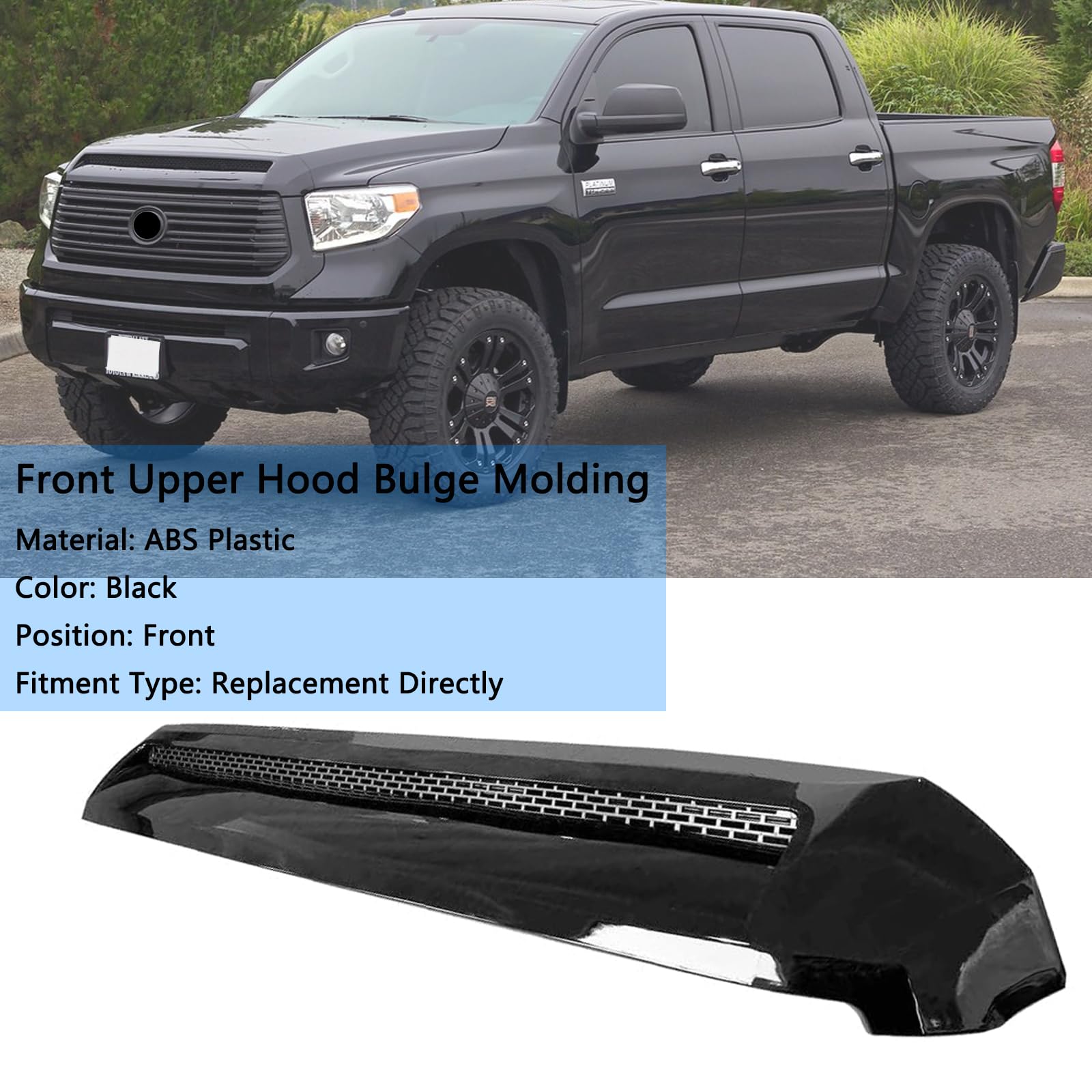 Collect Light Black Front Upper Hood Bulge Molding Grille Trim for Toyota Tundra 2014-2021, Hood Scoop Accessory