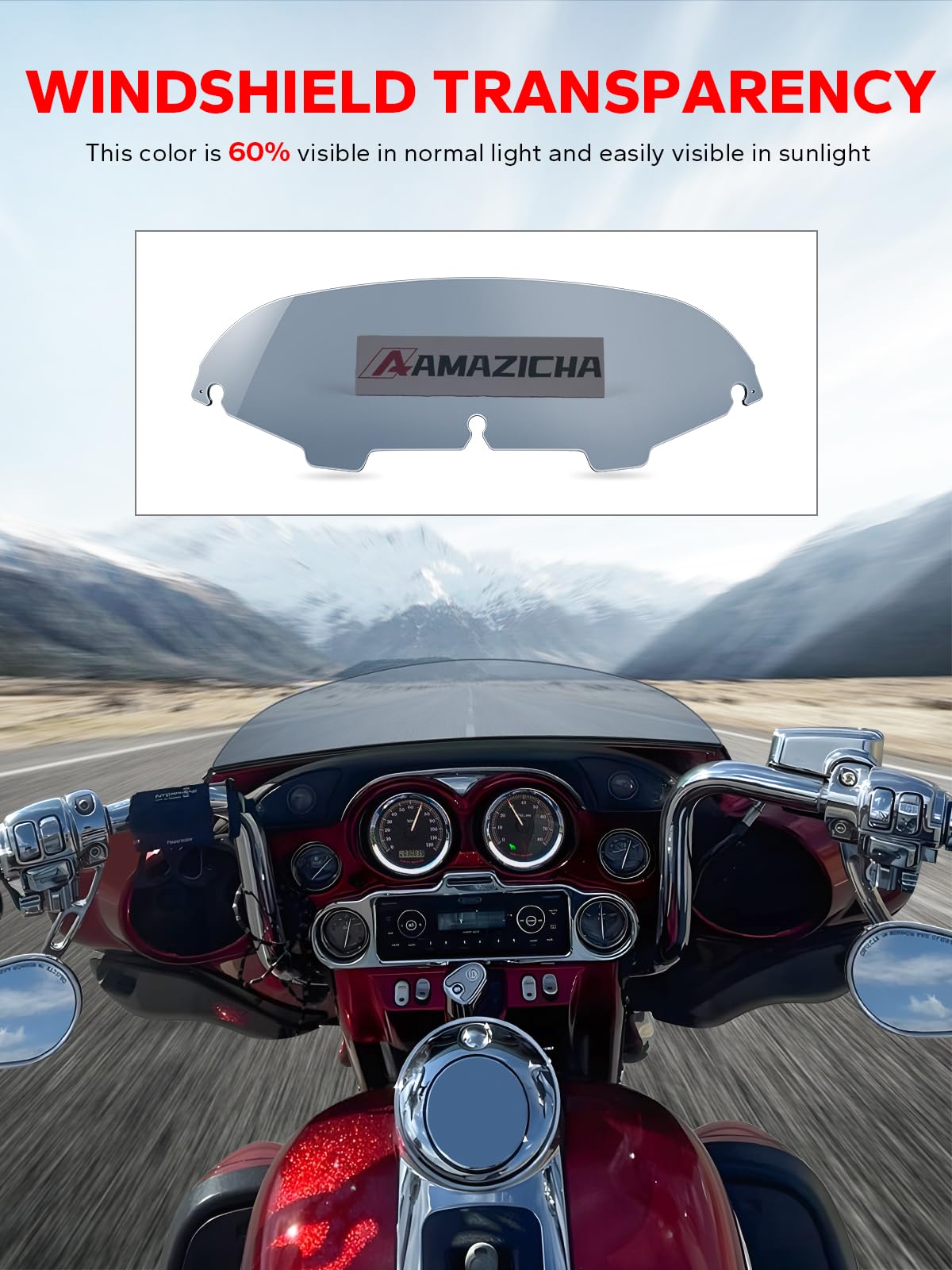 Amazicha Windshield 5'' Tint Round Windscreen Wind Splitter Deflector 96-13 Compatible For Harley Davidson Touring Electra Glide