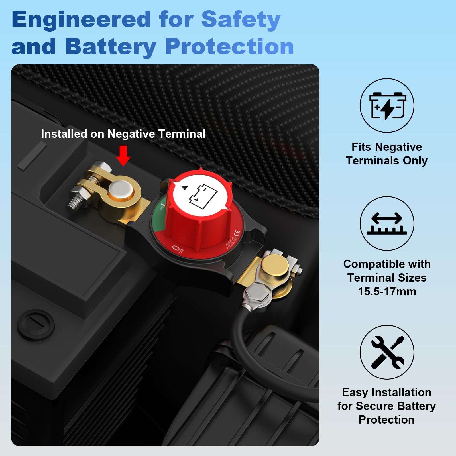 Ktrovnn Battery Disconnect Switch, Car Battery Disconnect Switch 12V-48V, 3Rd Generation Top Post Battery Disconnect Switch Heav