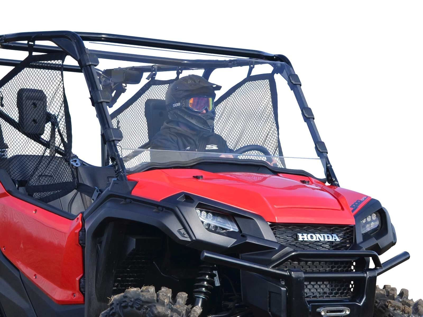 Superatv Heavy Duty Clear Scratch Resistant Full Windshield For 2016+ Honda Pioneer 1000 / 1000-5 | 1/4'' Thick Polycarbonate | 
