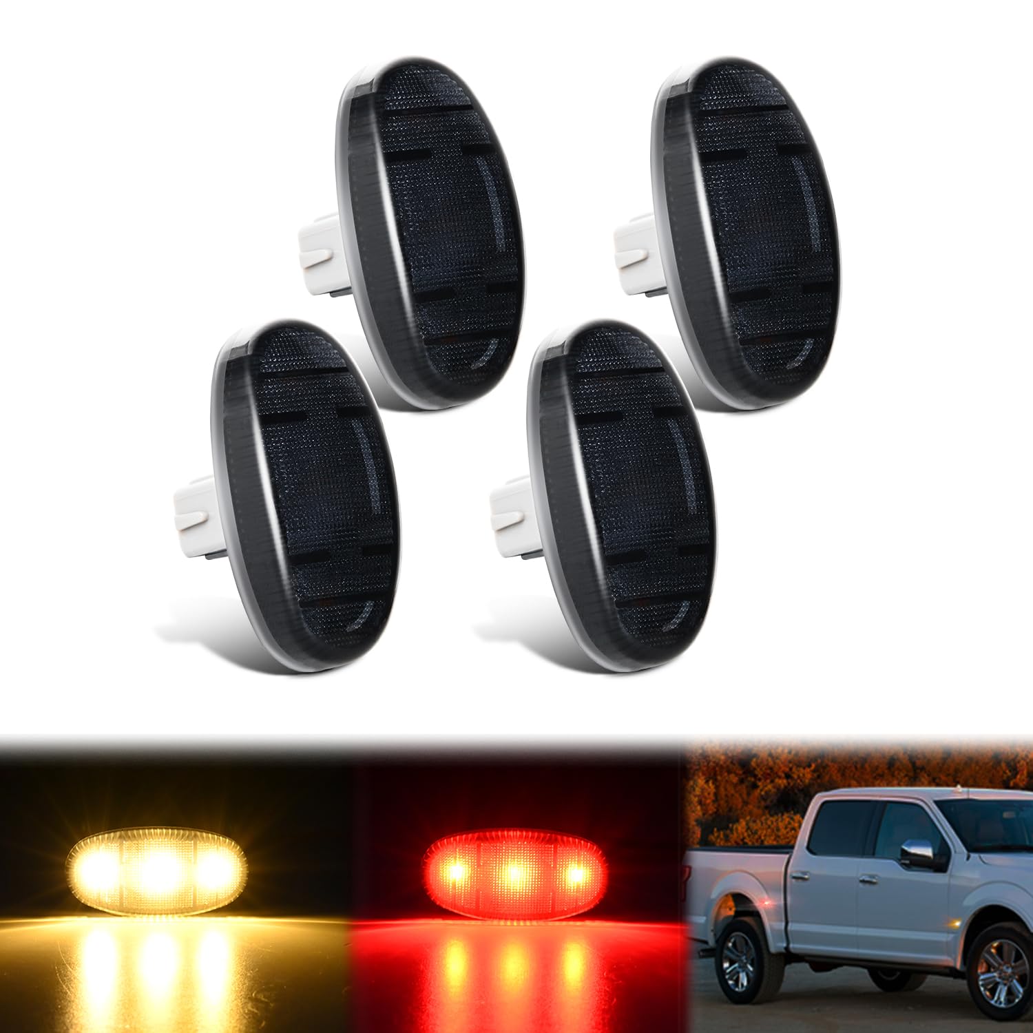 Nilight Wheel Fender Side Marker Lights 4 Pcs 3 Led Red Amber Front Rear Fender Clearance Light Smoked Lens Plug And Play Compat