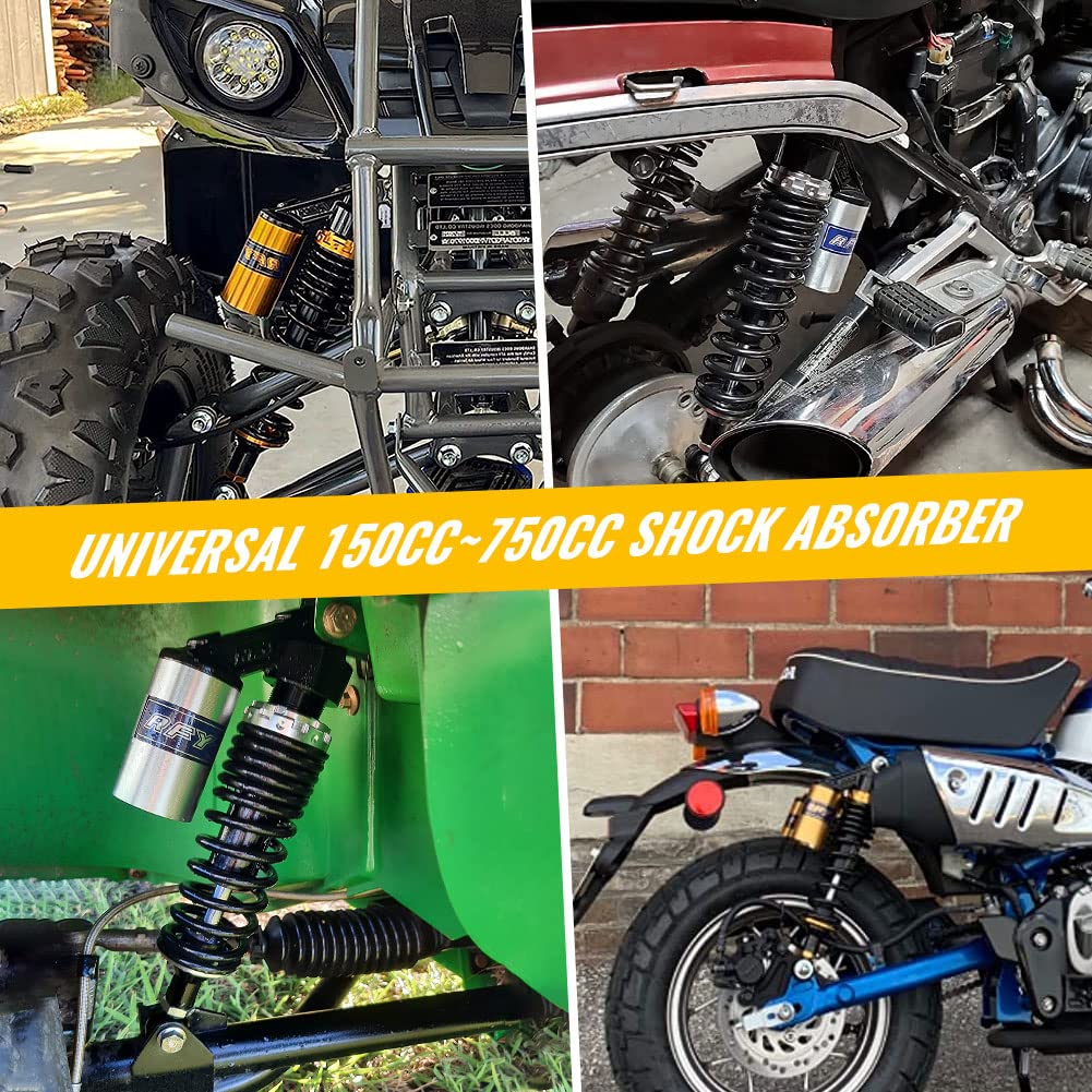 Newsmarts Pair Adjustable 13.5 Inch 340Mm Atv Motorcycle Air Shock Absorbers Nitrogen Suspension Universal Fit For Atv Utv Go Kart Quad Dirt Sport Bikes Cafe Racer (Gold And Black)