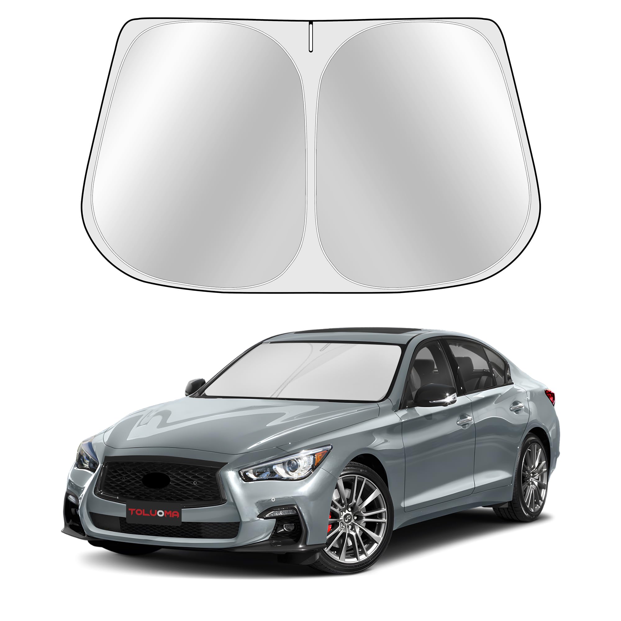 Toluoma Custom Fit Windshield Sun Shade For Infiniti Q50 2014-2024 - Full Coverage, 210T Reflective Fabric, Double-Layer Design