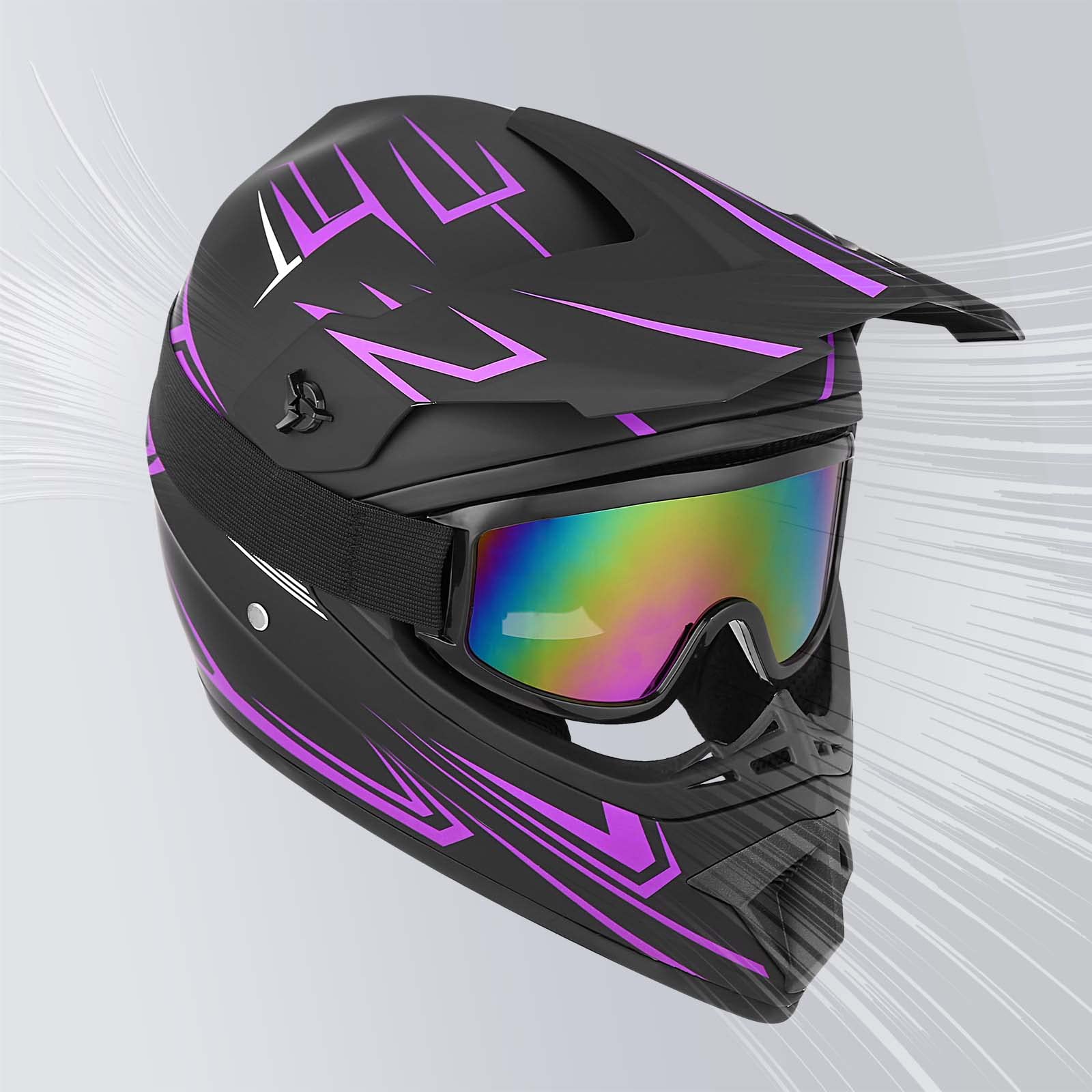 Yesmotor Youth Kids Motocross Helmet Full Face Motorcycle Dirt Bike Off-Road Mountain Bike Bmx Mx Atv Helmet- Dot Approved With(Gloves Goggles Mask) 4Pcs Set (Purple,Xl)